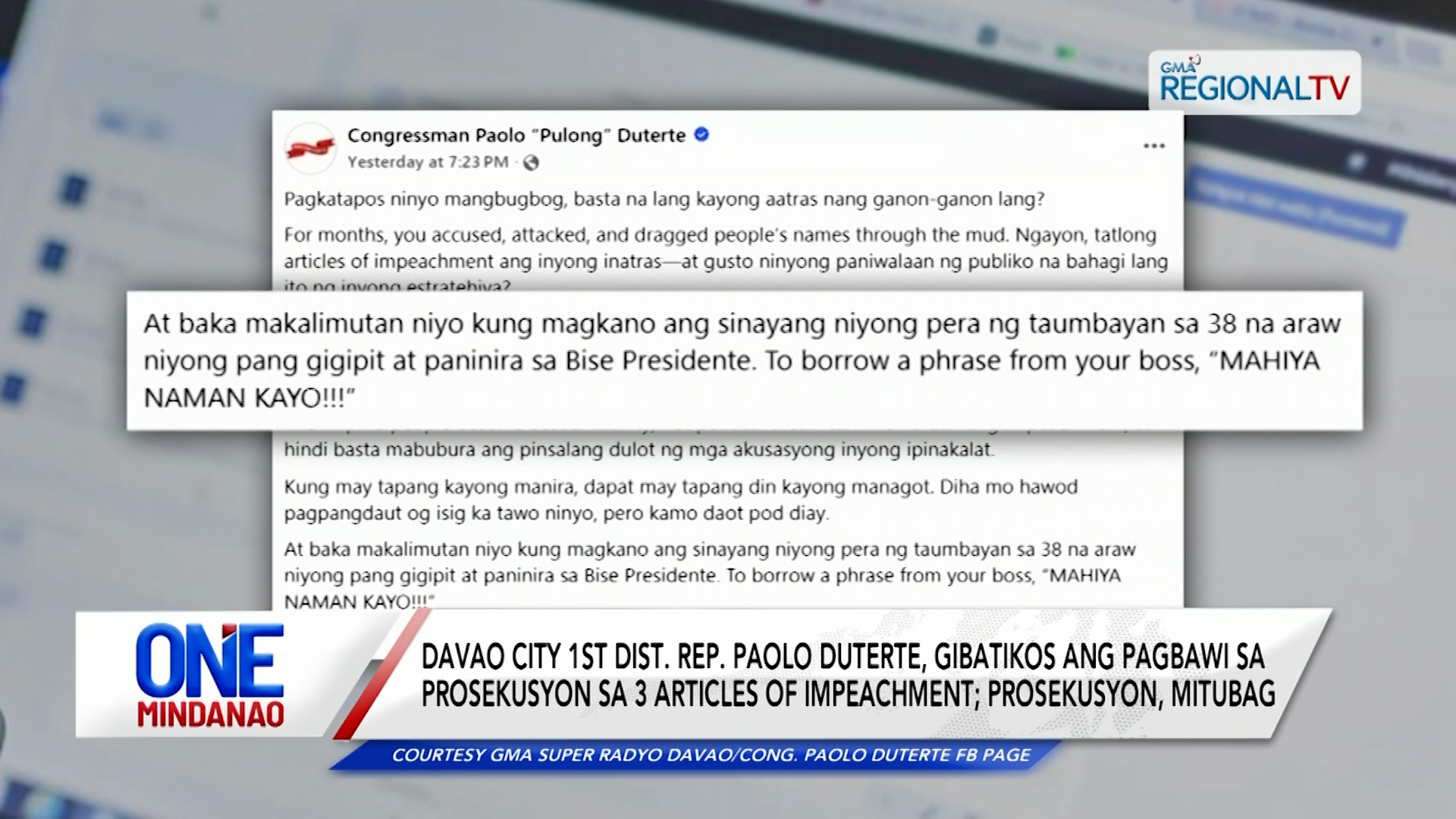 Davao City 1st Dist. Rep. Paolo Duterte, gibatikos I One Mindanao