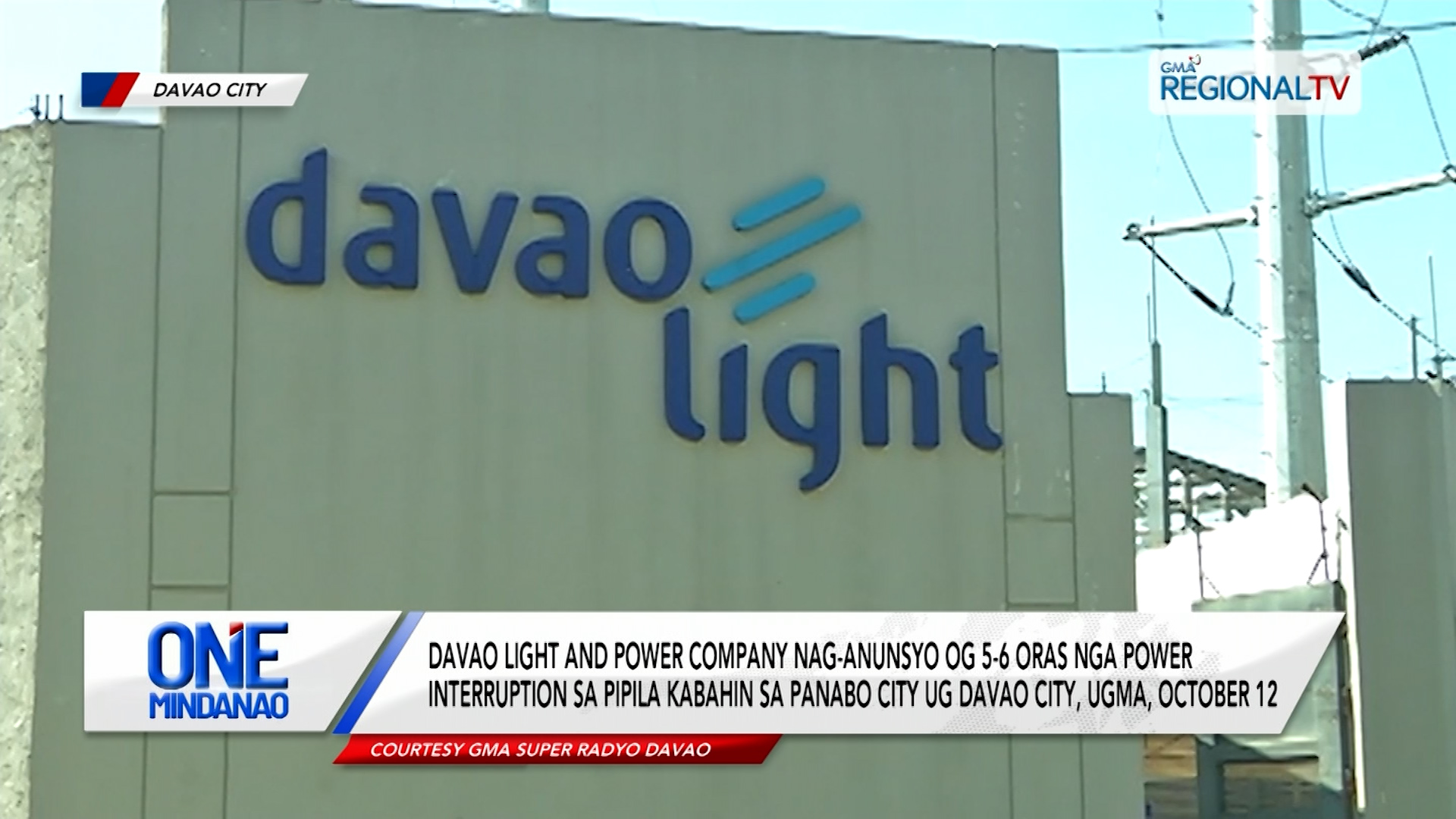 DLPC nag-anunsyo og 5-6 oras nga power interruption sa Panabo City ug Davao City