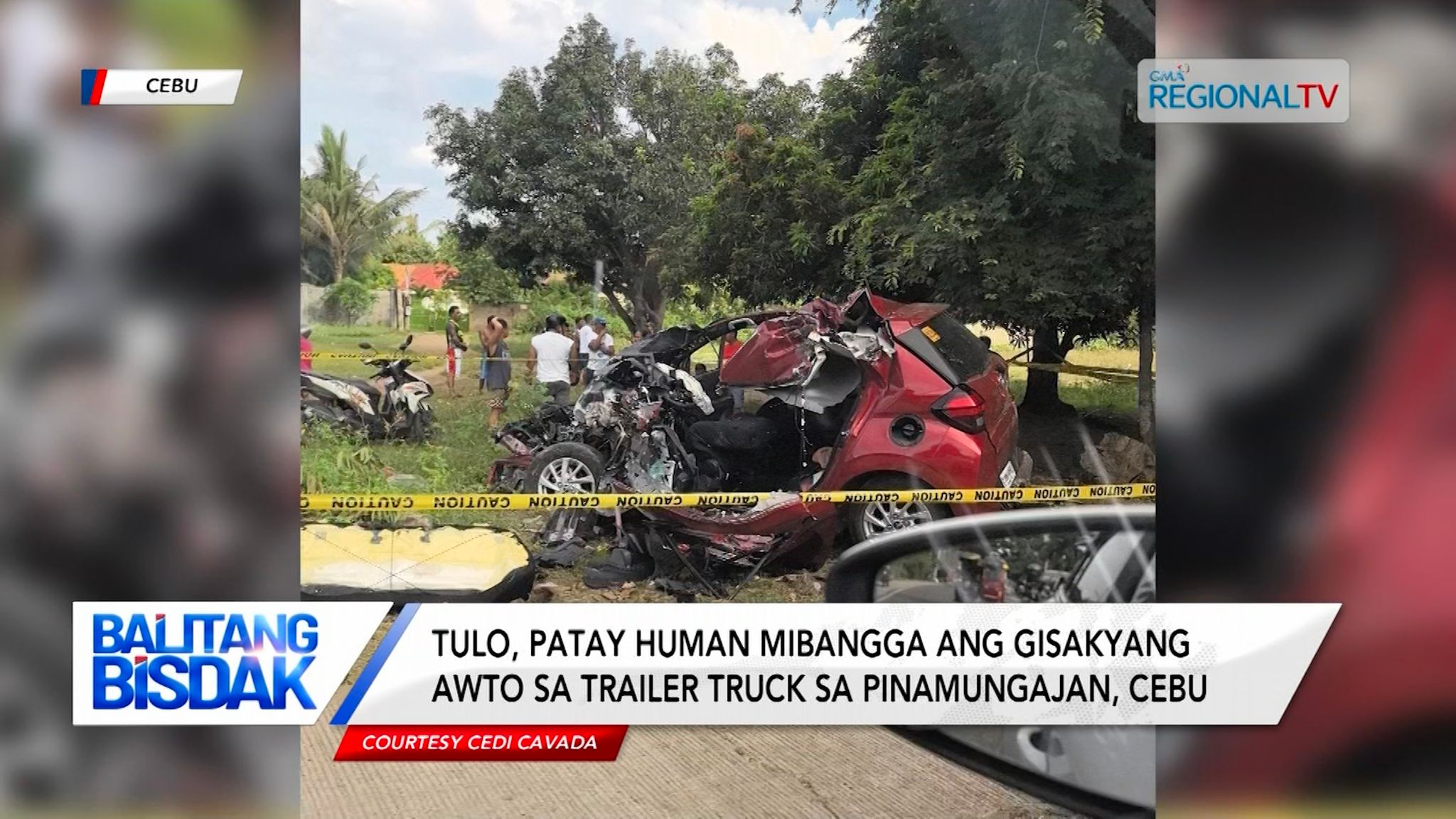 3, patay human mibangga ang gisakyang awto sa trailer truck