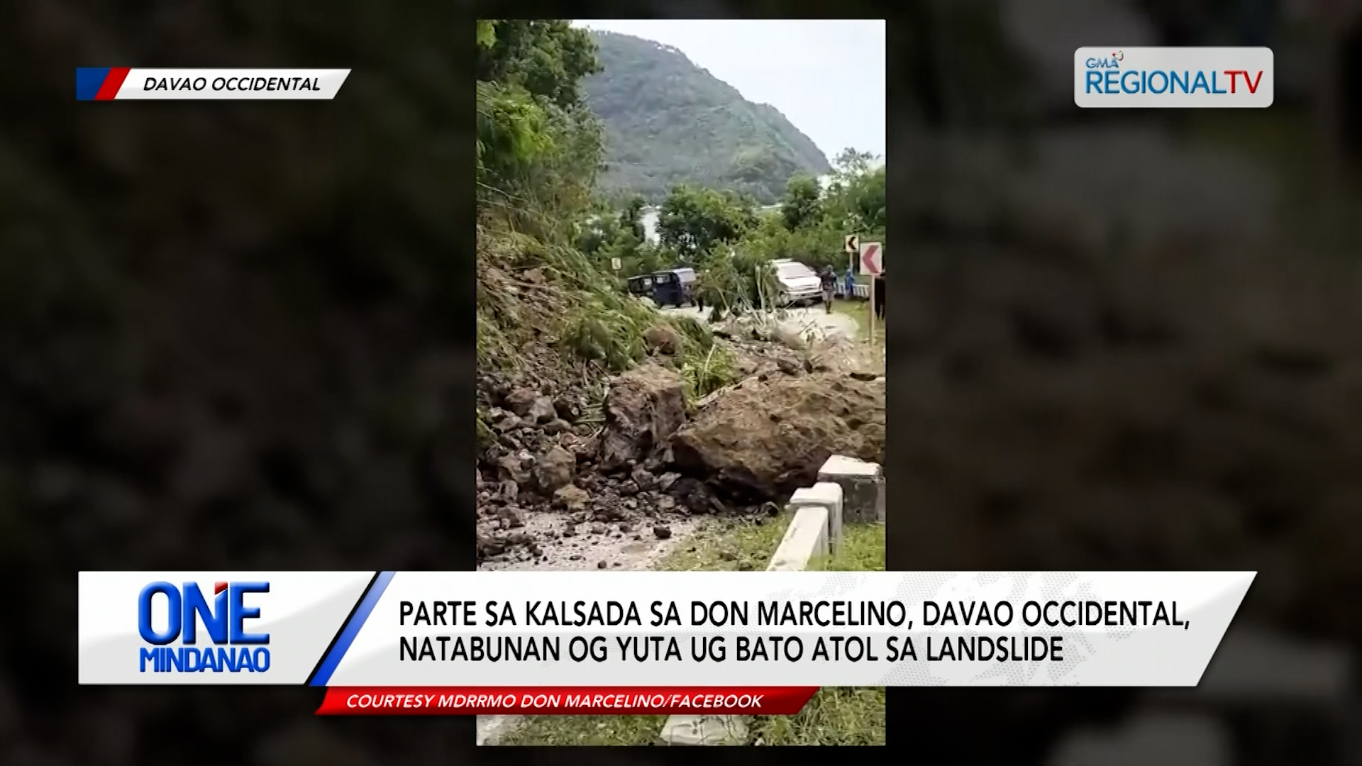 Parte sa kalsada sa Don Marcelino, Davao Occidental, natabunan og yuta ug bato