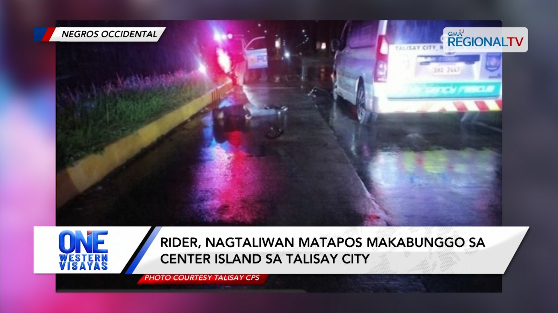Rider, nagtaliwan matapos makabunggo sa center island sa Talisay City | One Western Visayas