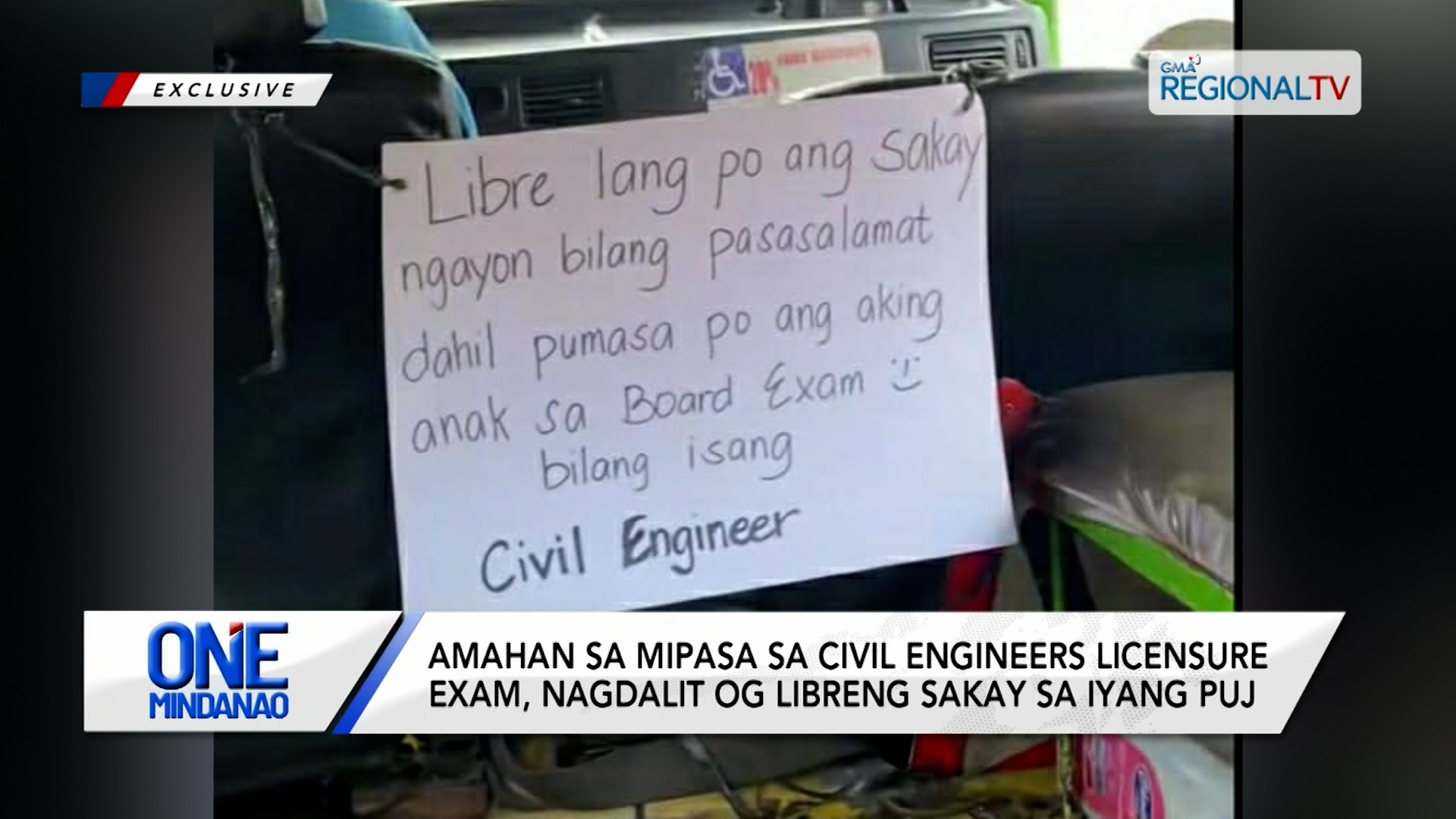 Amahan sa mipasa sa Civil Engineers Licensure Exam, nagdalit og libreng sakay | One Mindanao