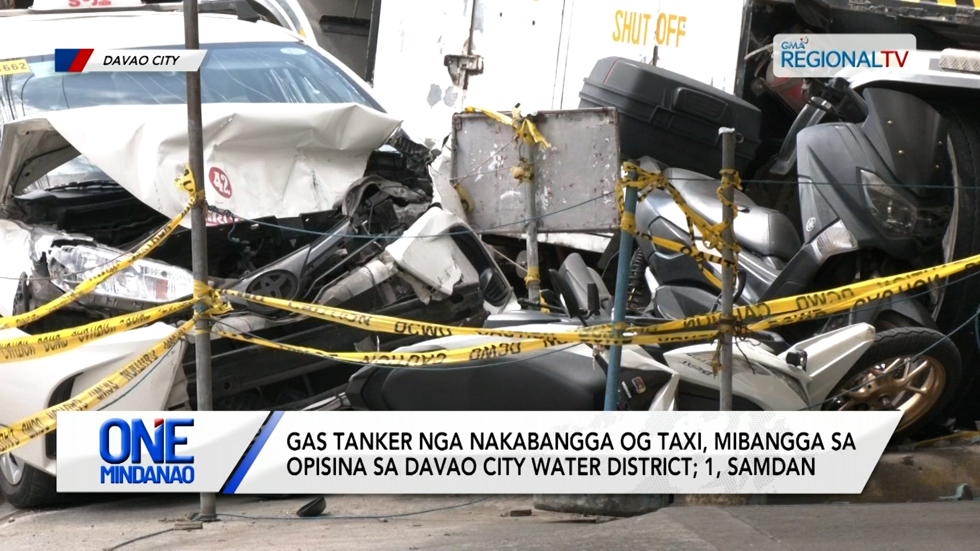 Gas tanker nga nakabangga og taxi, mibangga sa opisina sa DCWD | One Mindanao