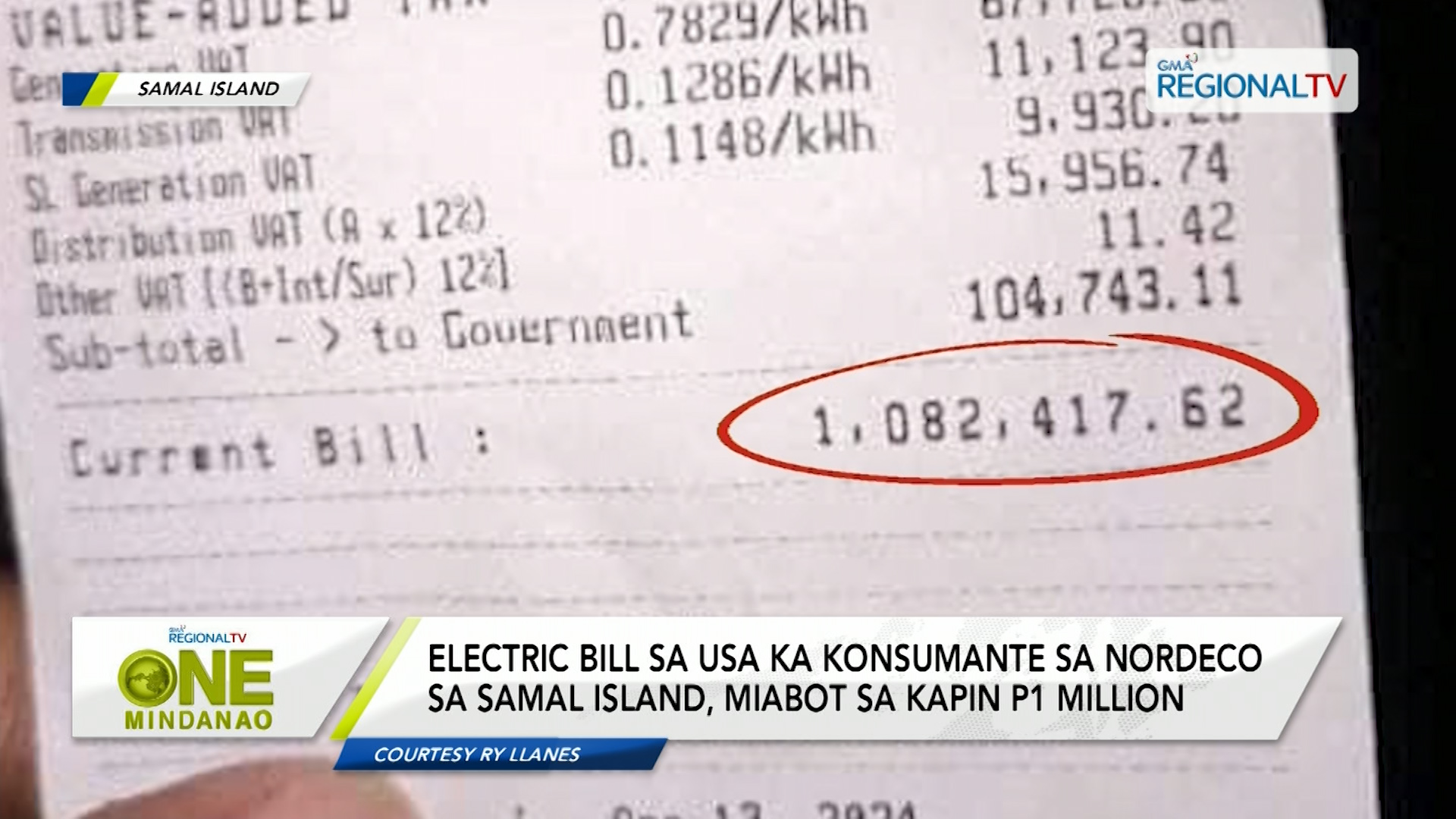 Electric bill sa usa ka konsumante sa NORDECO, miabot sa kapin P1 Million