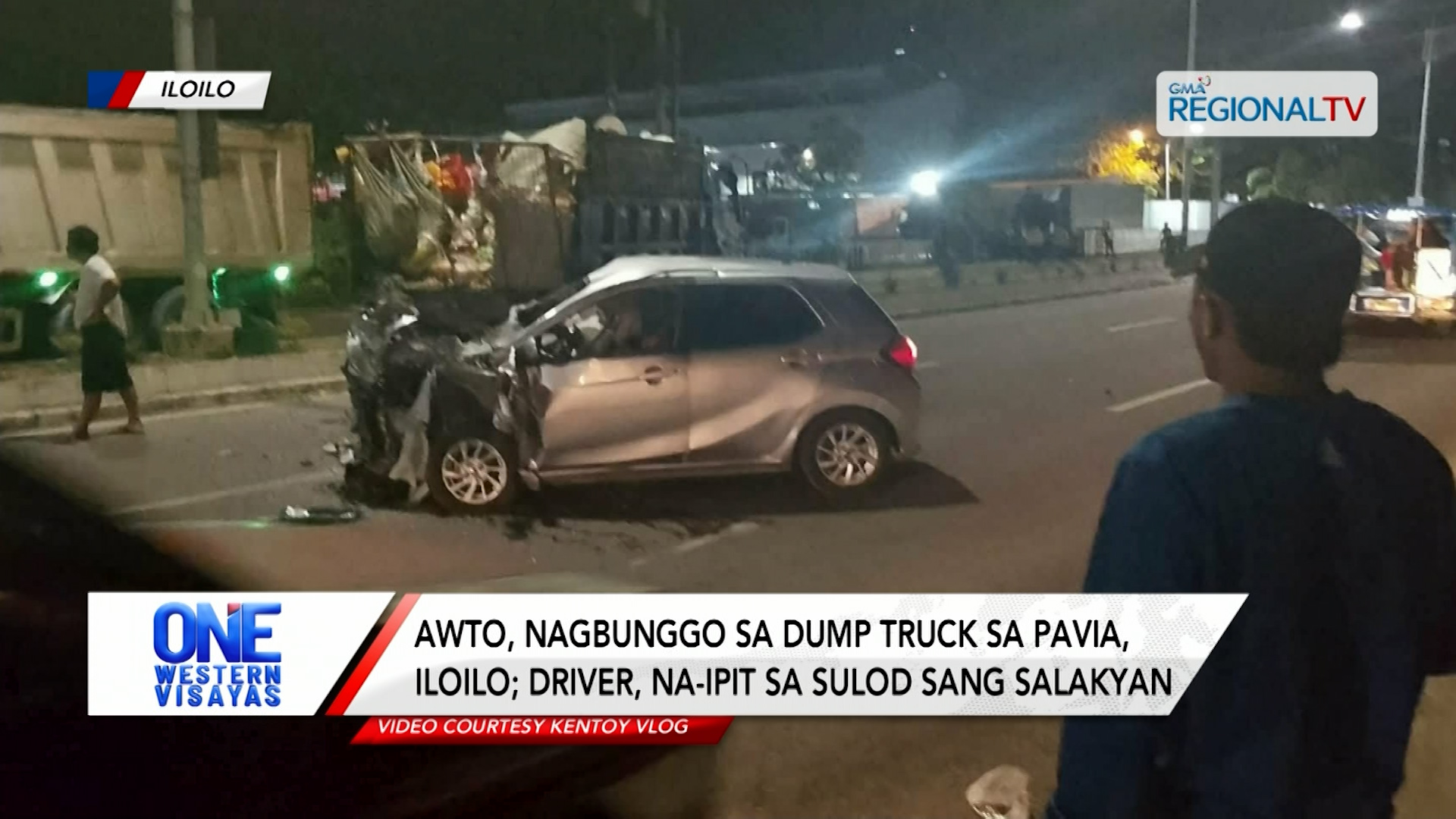 Awto, nagbunggo sa dump truck sa Pavia, Iloilo; driver, na-ipit sa sulod | One Western Visayas