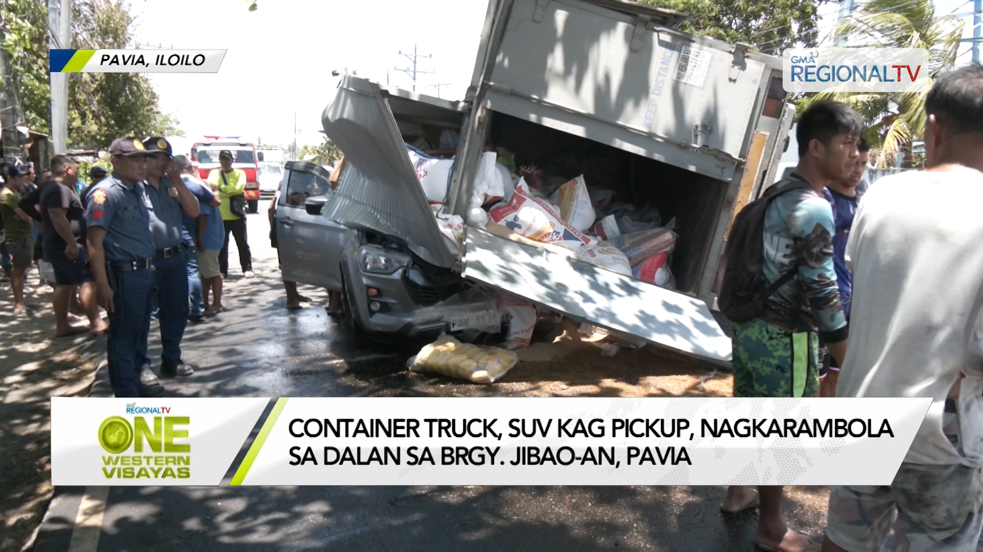 Container truck, SUV kag pickup, nagkarambola sa dalan sa Brgy. Jibao-an, Pavia