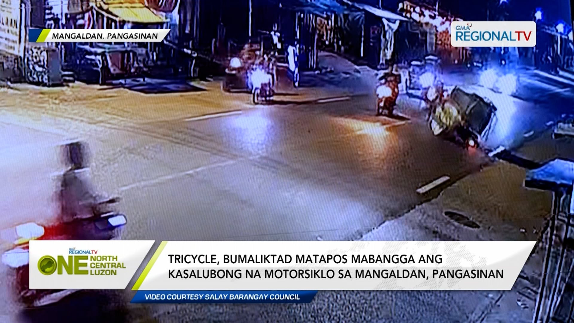 Tricycle, bumaliktad nang mabangga ang kasalubong na motor sa Mangaldan