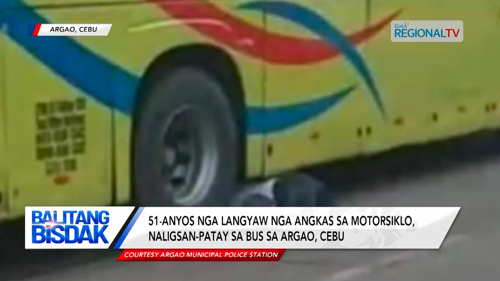 51-anyos nga langyaw nga sakay sa motor, naligsan-patay sa mi-overtake nga bus