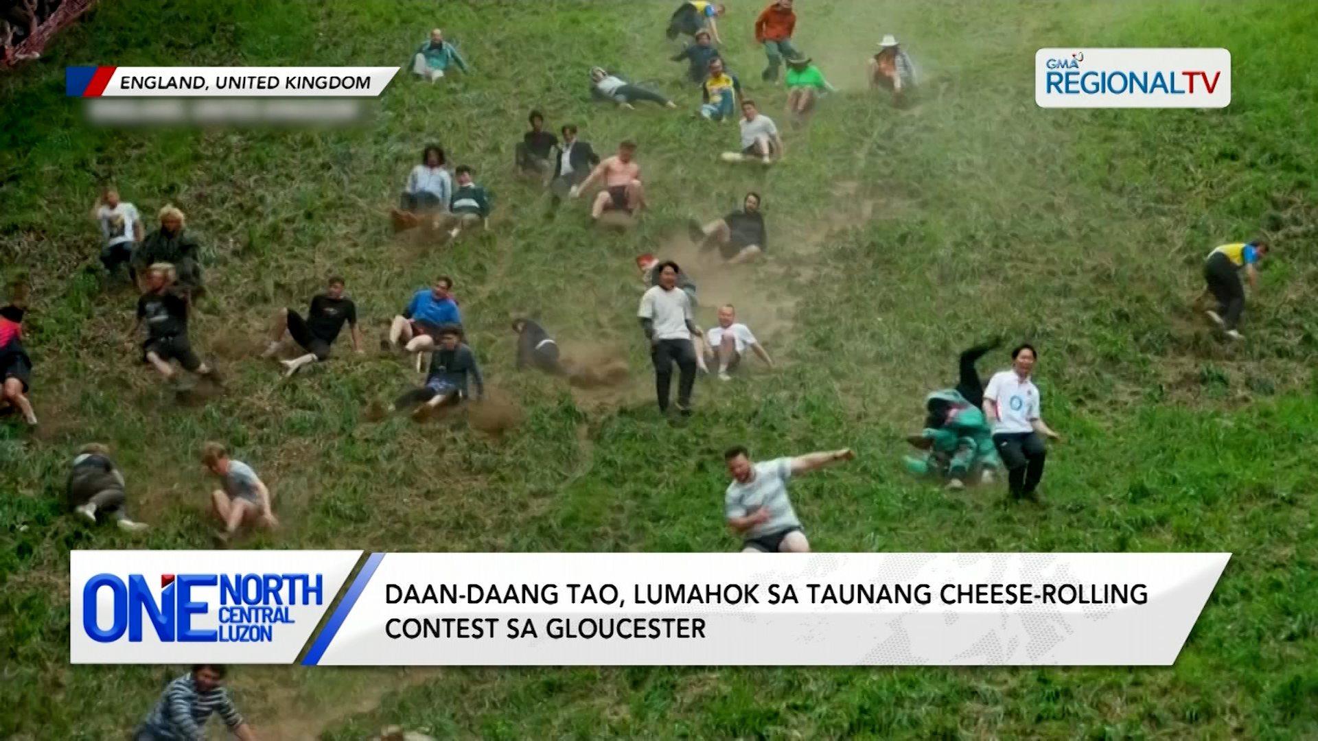 Daan-daang tao, lumahok sa taunang cheese-rolling contest sa Gloucester