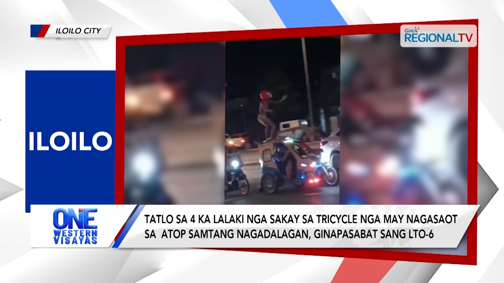 Tatlo sa 4 ka lalaki nga sakay sa tricycle nga may nagasaot sa atop | One Western Visayas