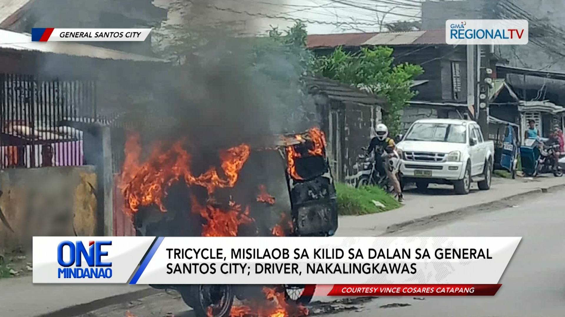 Tricycle, misilaob sa kilid sa dalan sa General Santos City; driver, nakalingkawas | One Mindanao