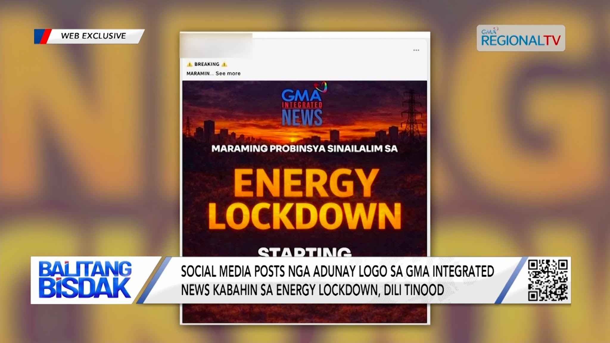 Post nga naay Logo sa GMA INTEGRATED NEWS kabahin sa Energy Lockdown, Dili Tinood | Balitang Bisdak