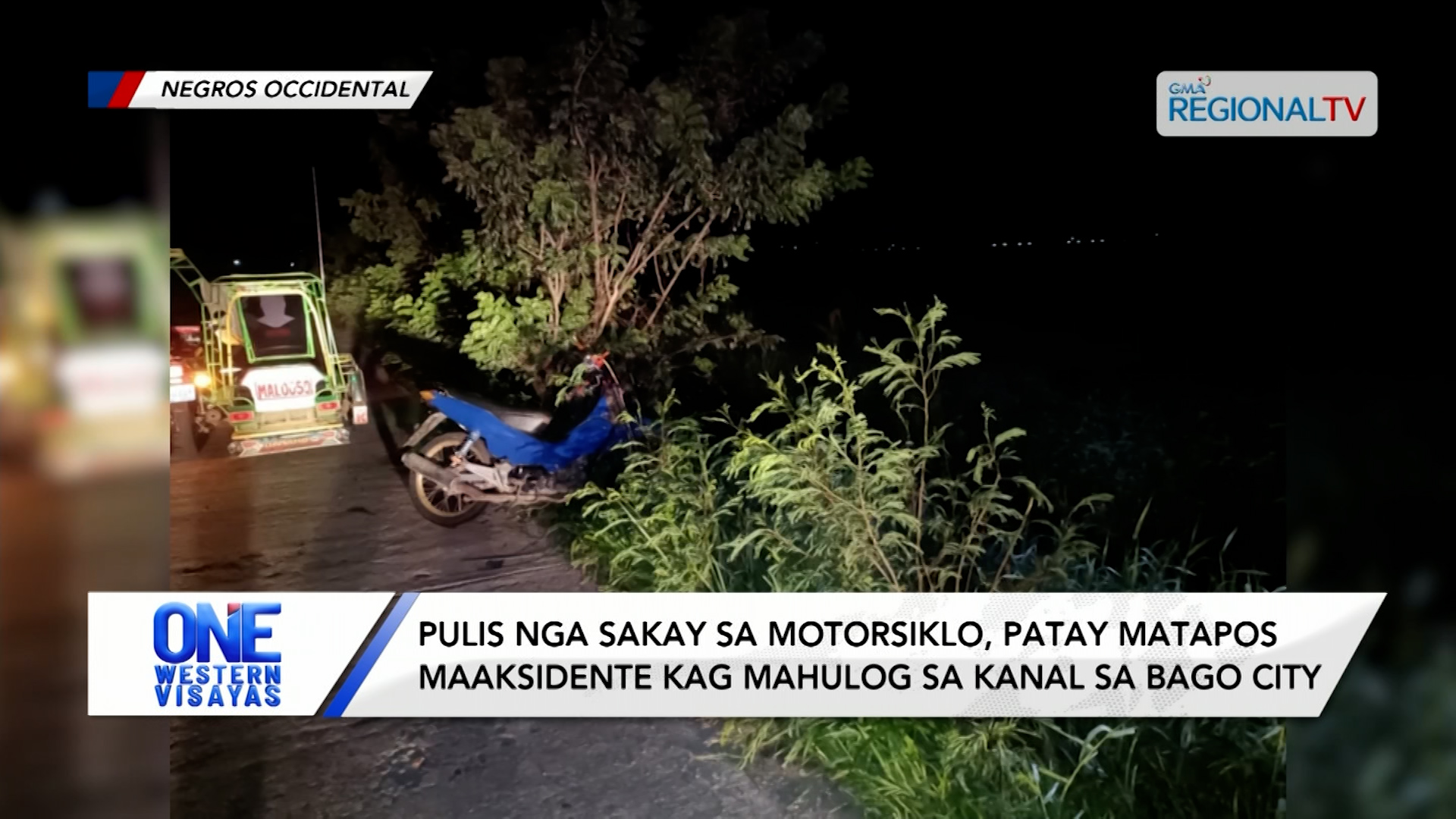 Pulis nga sakay sa motorsiklo, patay matapos mahulog sa kanal sa Bago City