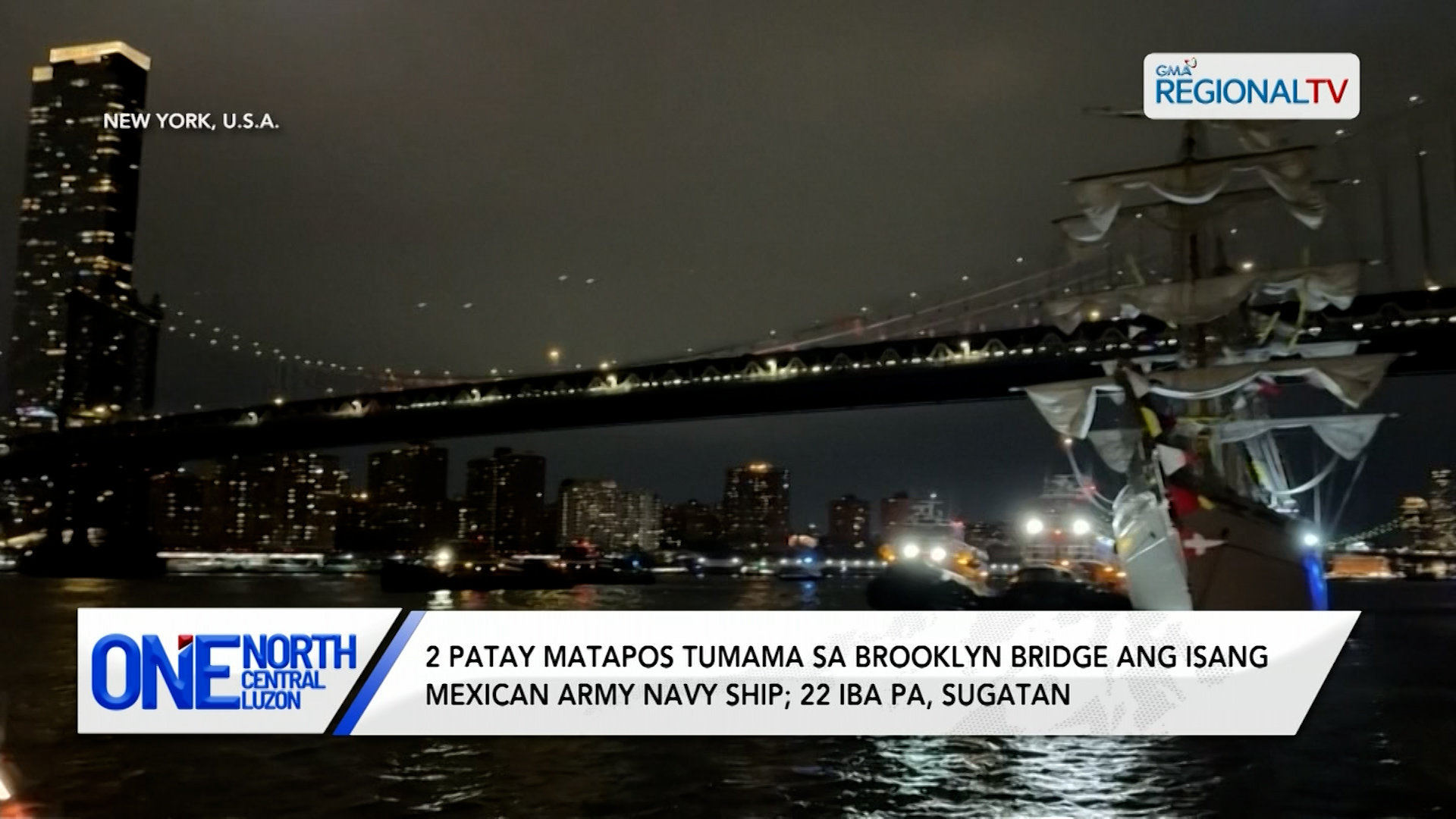 2 patay matapos tumama sa Brooklyn Bridge ang isang Mexican Army Navy ship