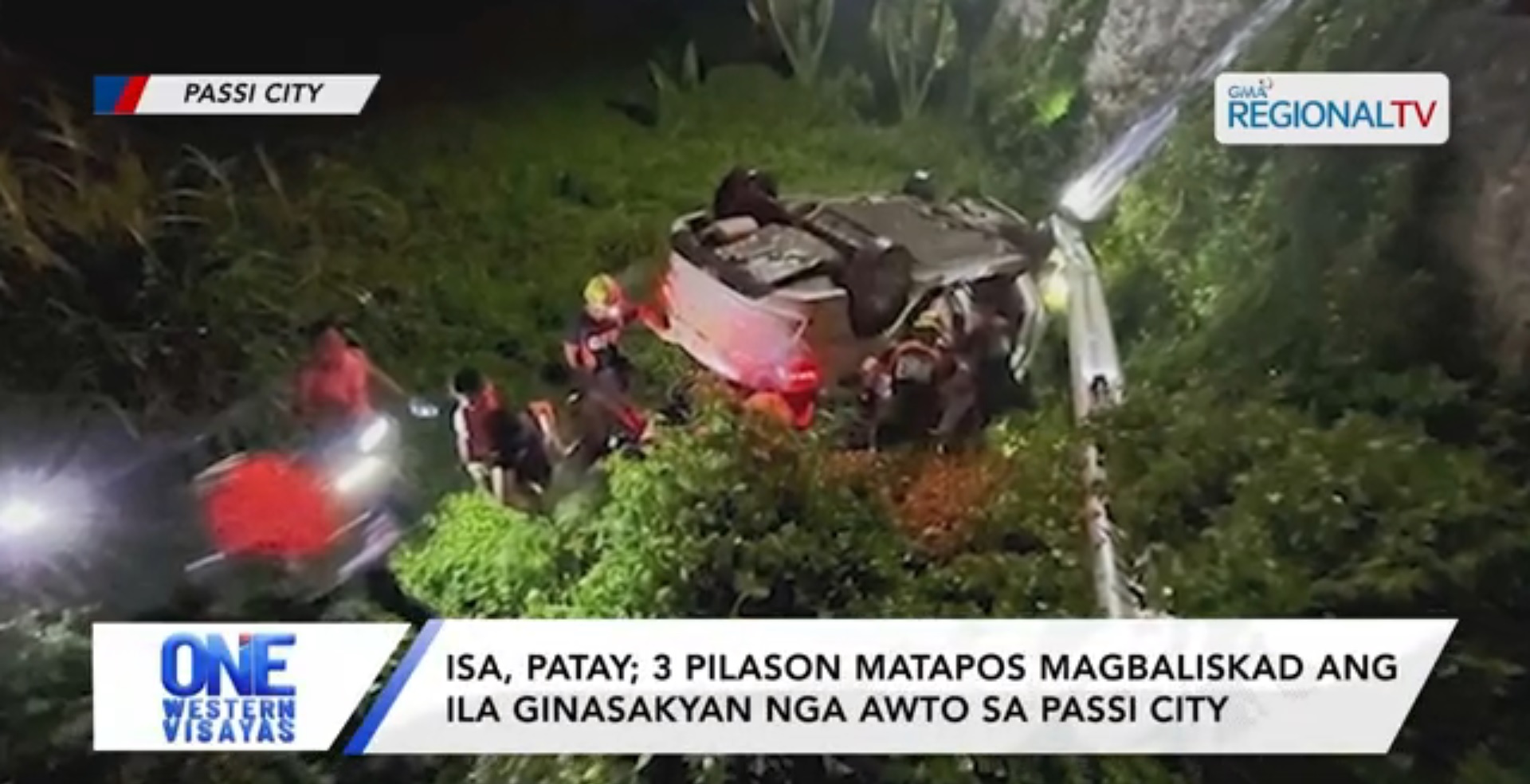 Isa, patay; 3 pilason matapos magbaliskad ang ginasakyan nga awto sa Passi City