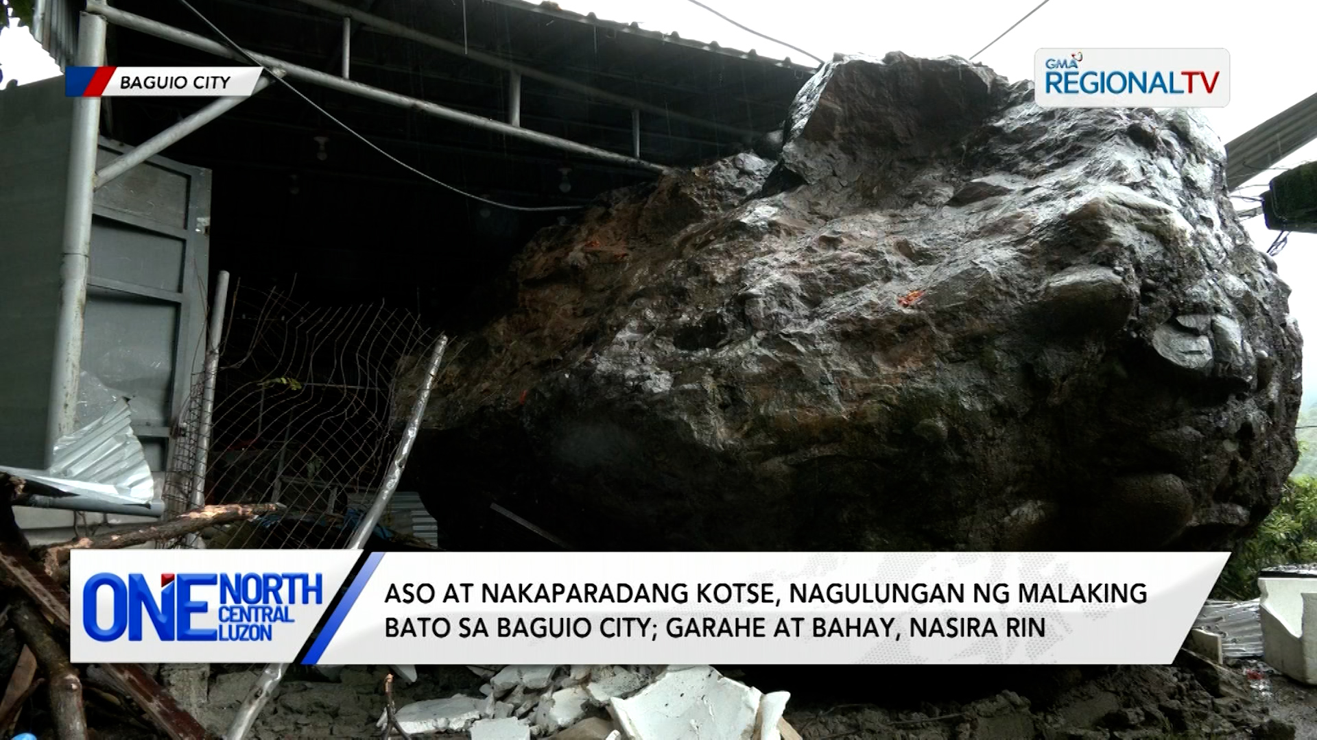 Aso at nakaparadang kotse, nagulungan ng malaking bato sa Baguio City | One North Central Luzon