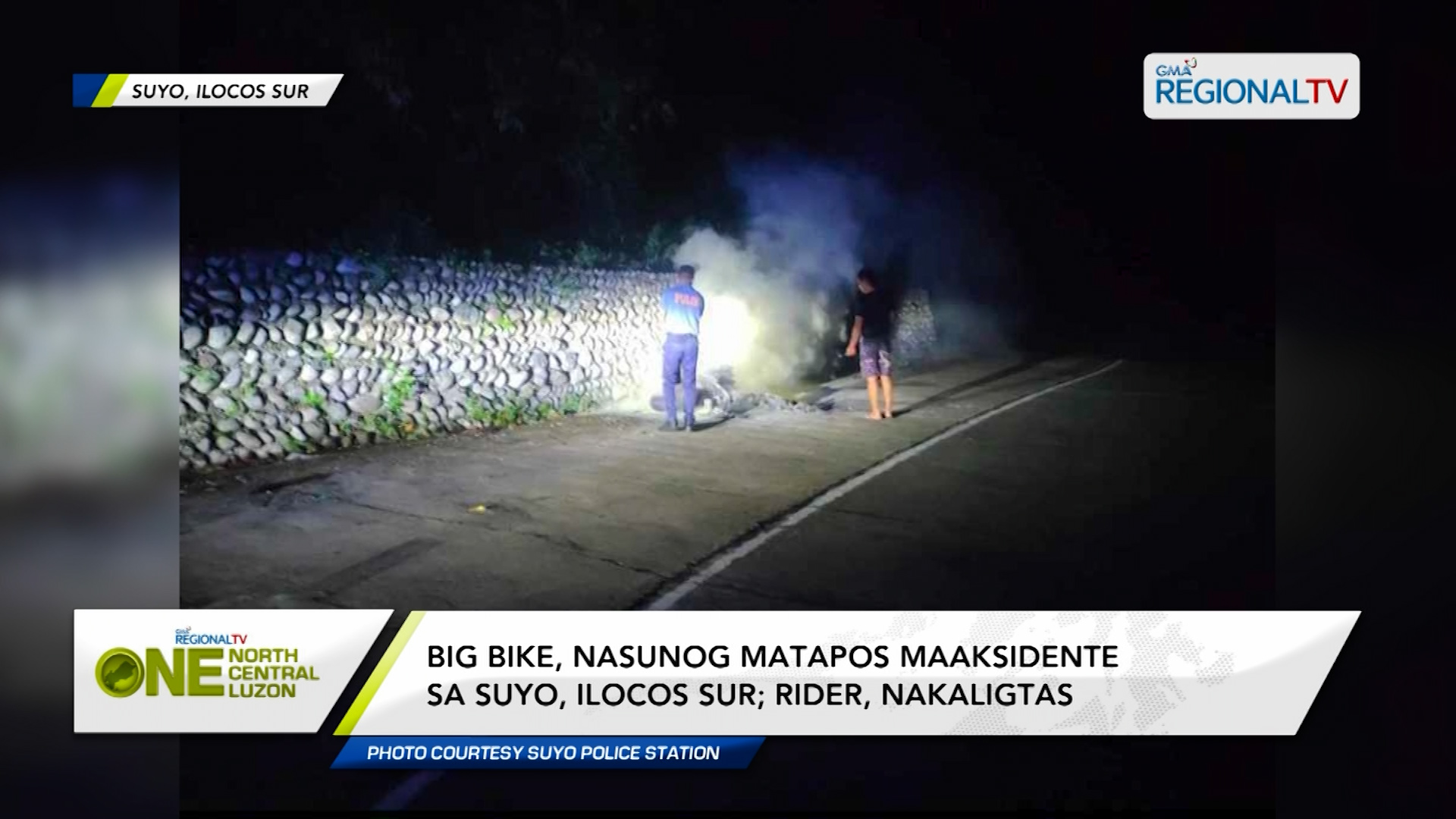 Big bike, nasunog matapos maaksidente sa Suyo, Ilocos Sur