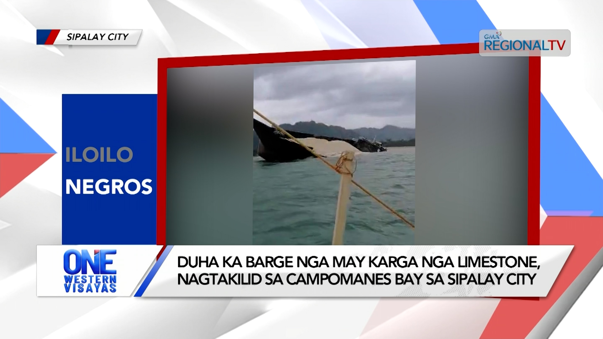 2 barge nga may karga nga limestone, nagtakilid sa Campomanes bay