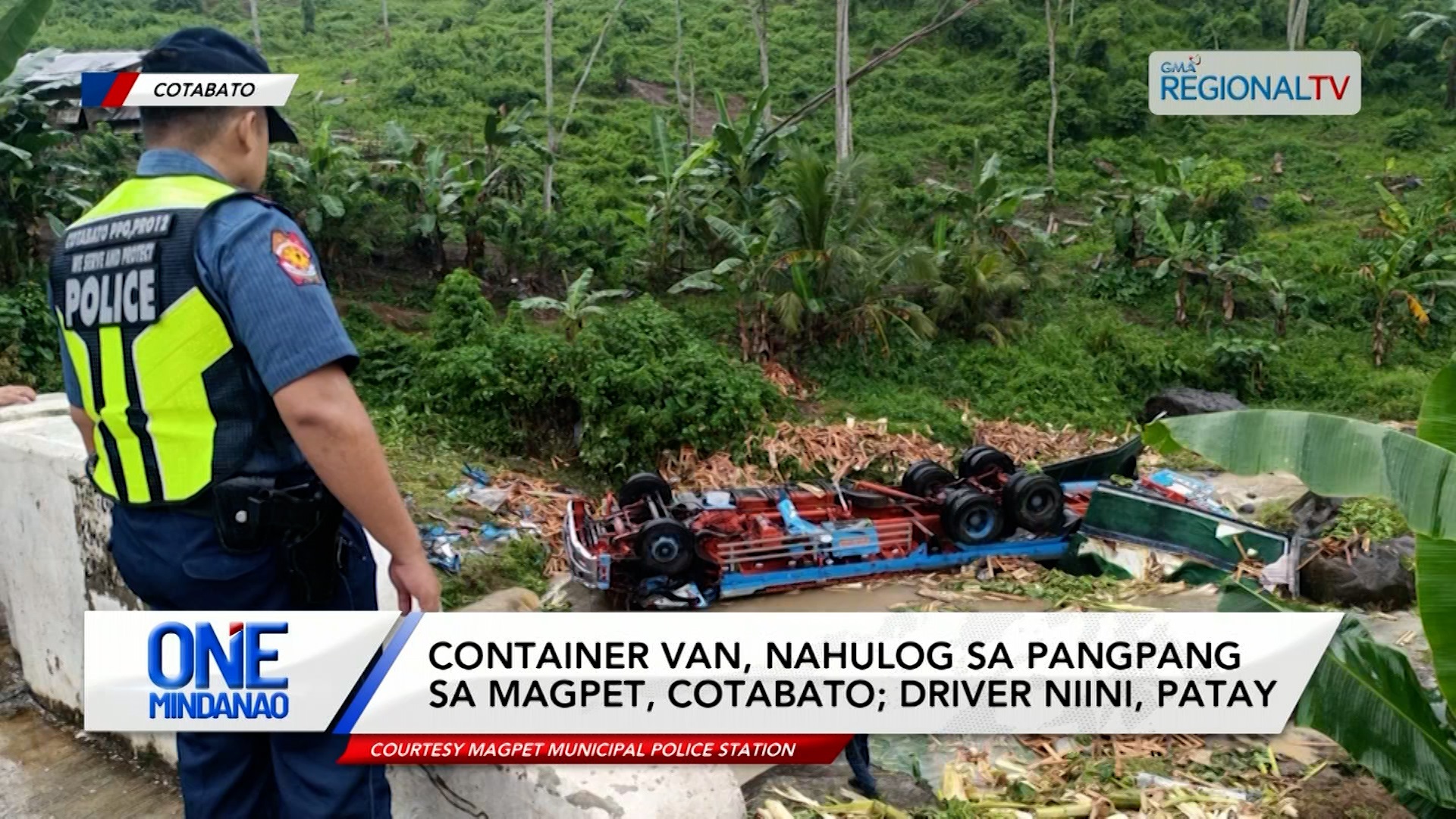 Container van, nahulog sa pangpang sa Magpet, Cotabato