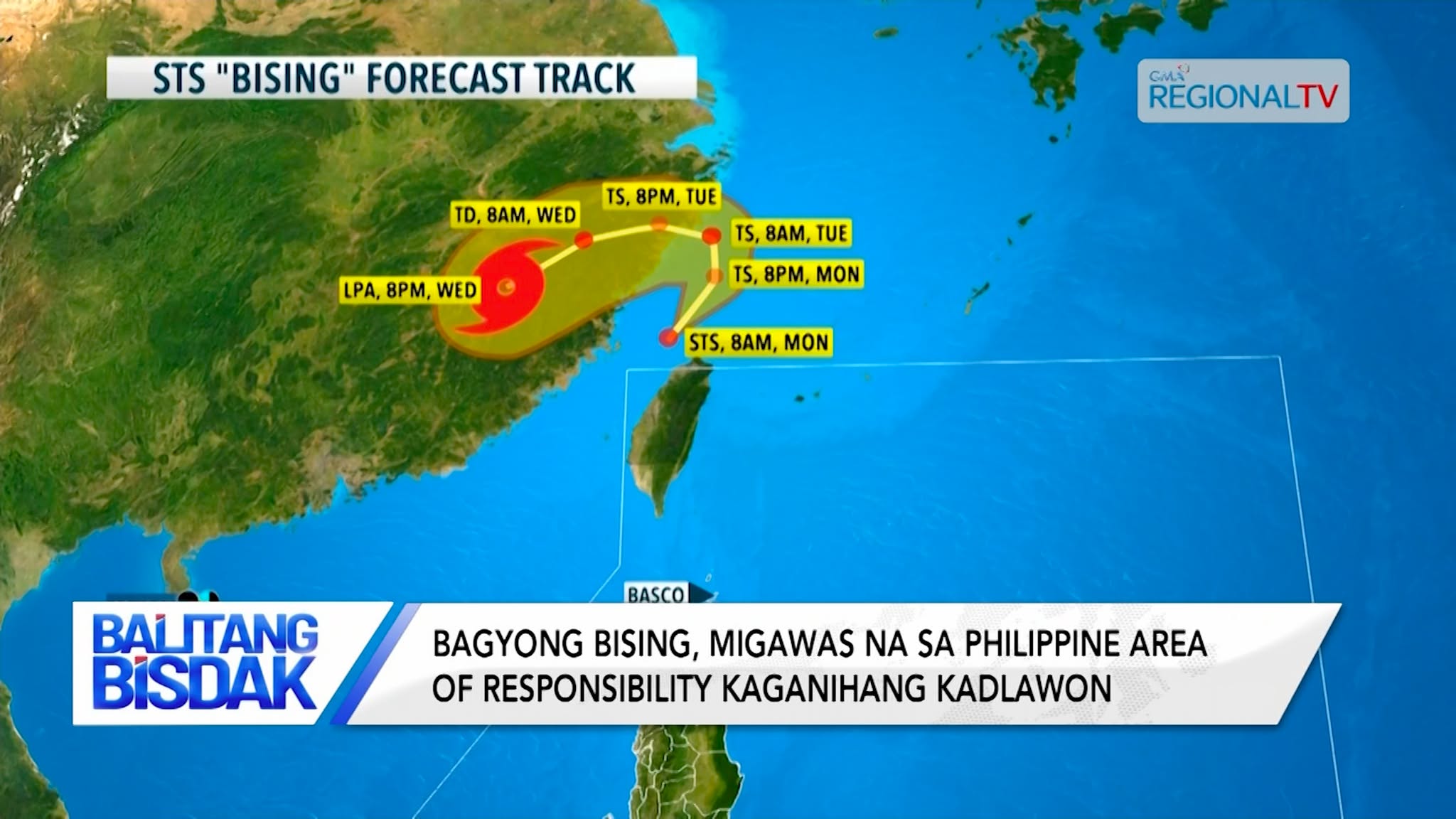 Bagyong Bising, migawas na sa Philippine Area of Responsibility kaganihang kadlawon
