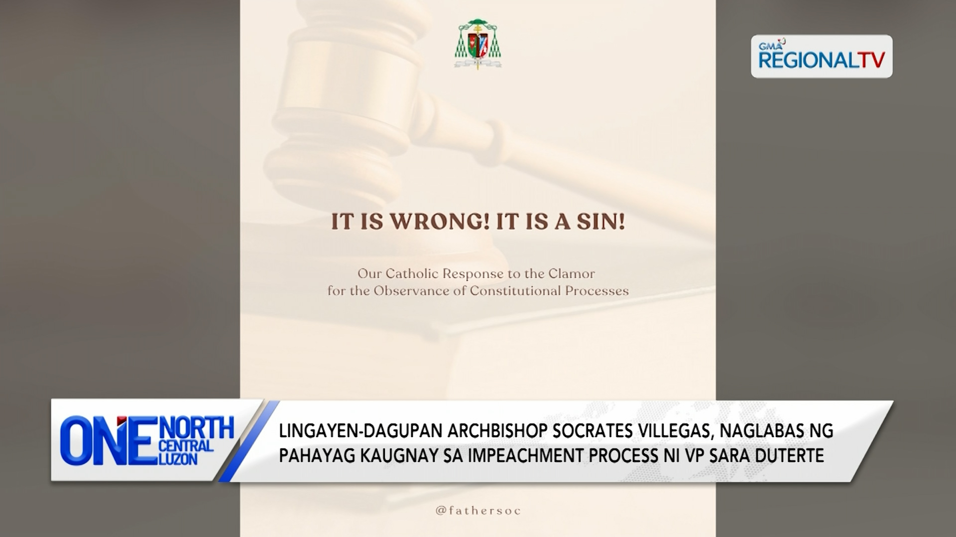 Archbishop Soc Villegas, naglabas ng pahayag kaugnay sa impeachment process