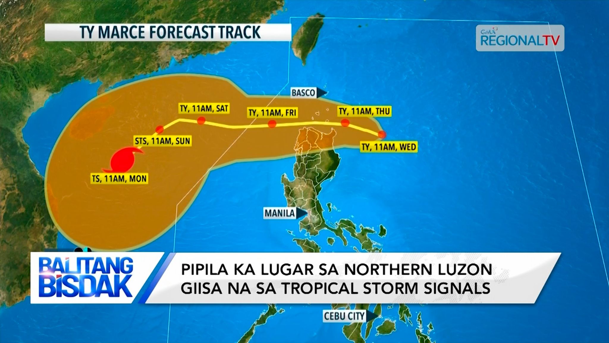 Pipila ka lugar sa Northern Luzon, giisa sa storm signals nunot sa Bagyong Marce