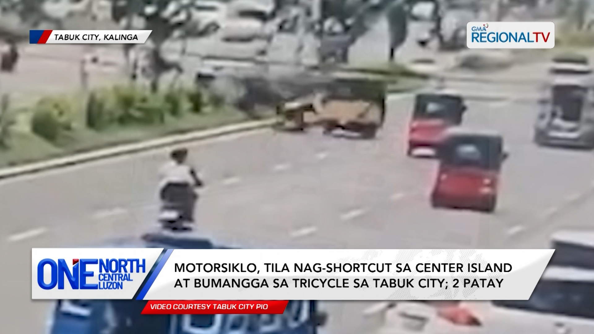 Motorsiklo, tila nag-shortcut sa center island at bumangga sa tricycle