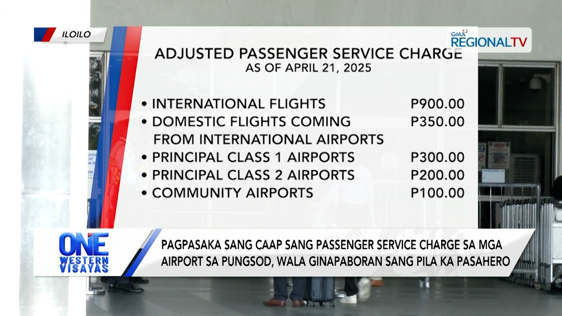 Pagpasaka sang CAAP sang passenger service charge sa mga airport sa pungsod