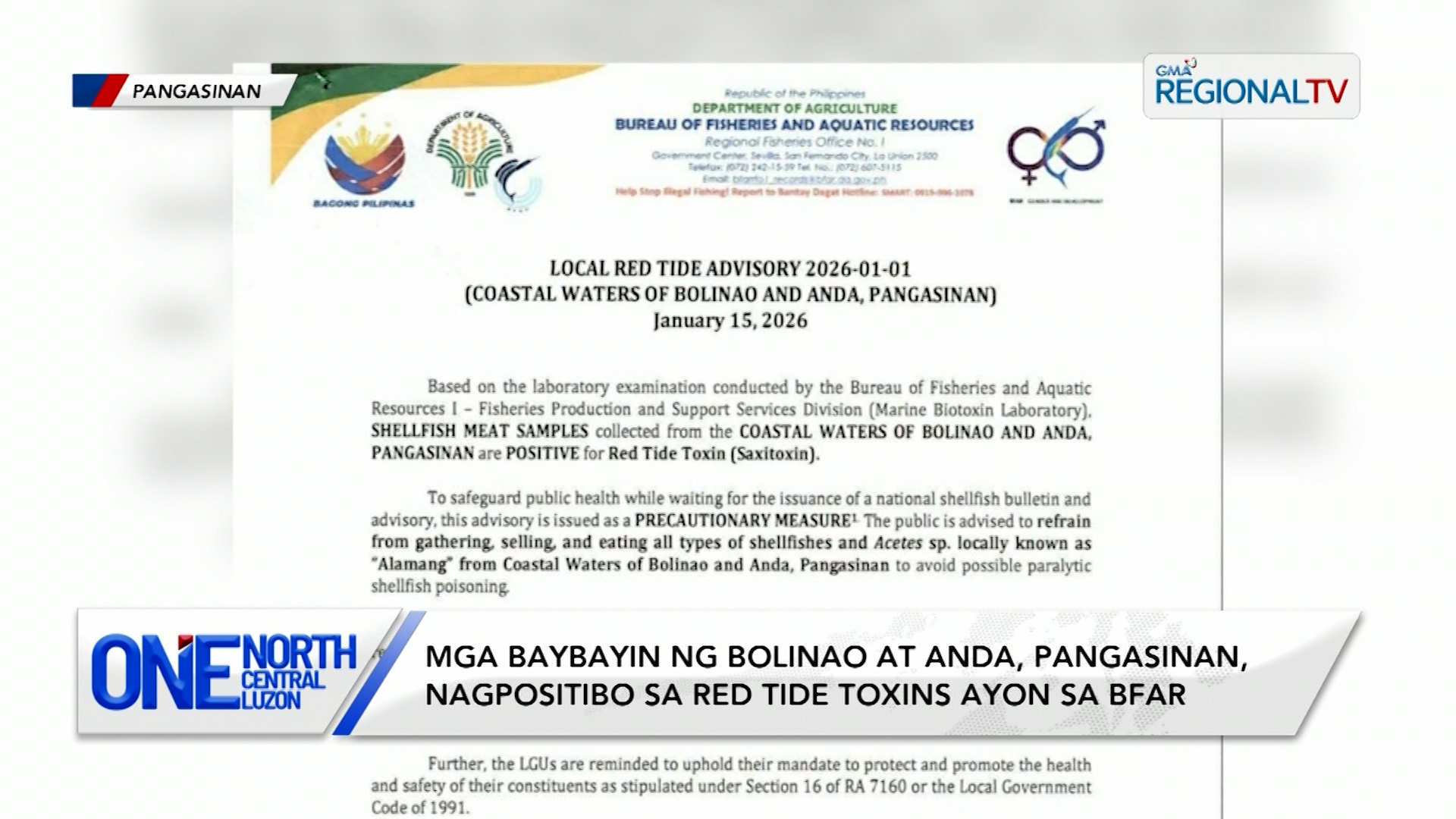 Mga baybayin ng Bolinao at Anda, nagpositibo sa red tide toxins | One North Central Luzon