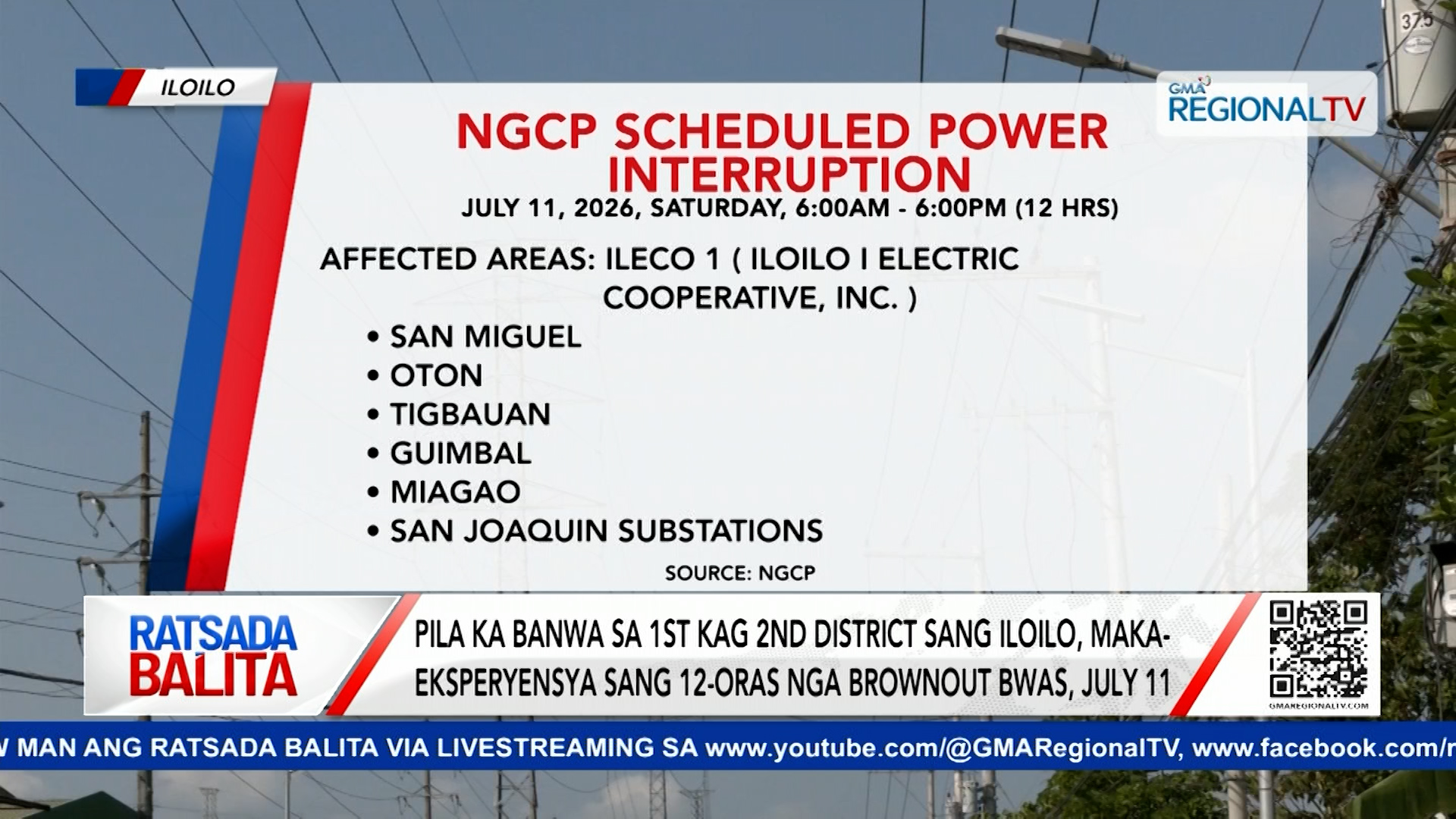 Pila ka banwa sa 1st kag 2nd district sang Iloilo, maka-eksperyensya sang brownout | Ratsada Balita