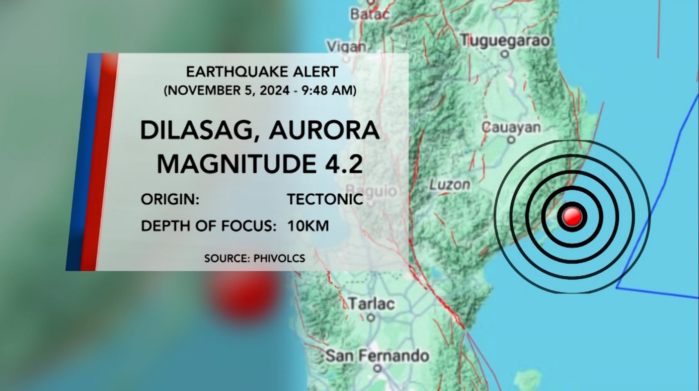 Magnitude 4.2 na lindol, naitala sa Dilasag, Aurora kaninang umaga