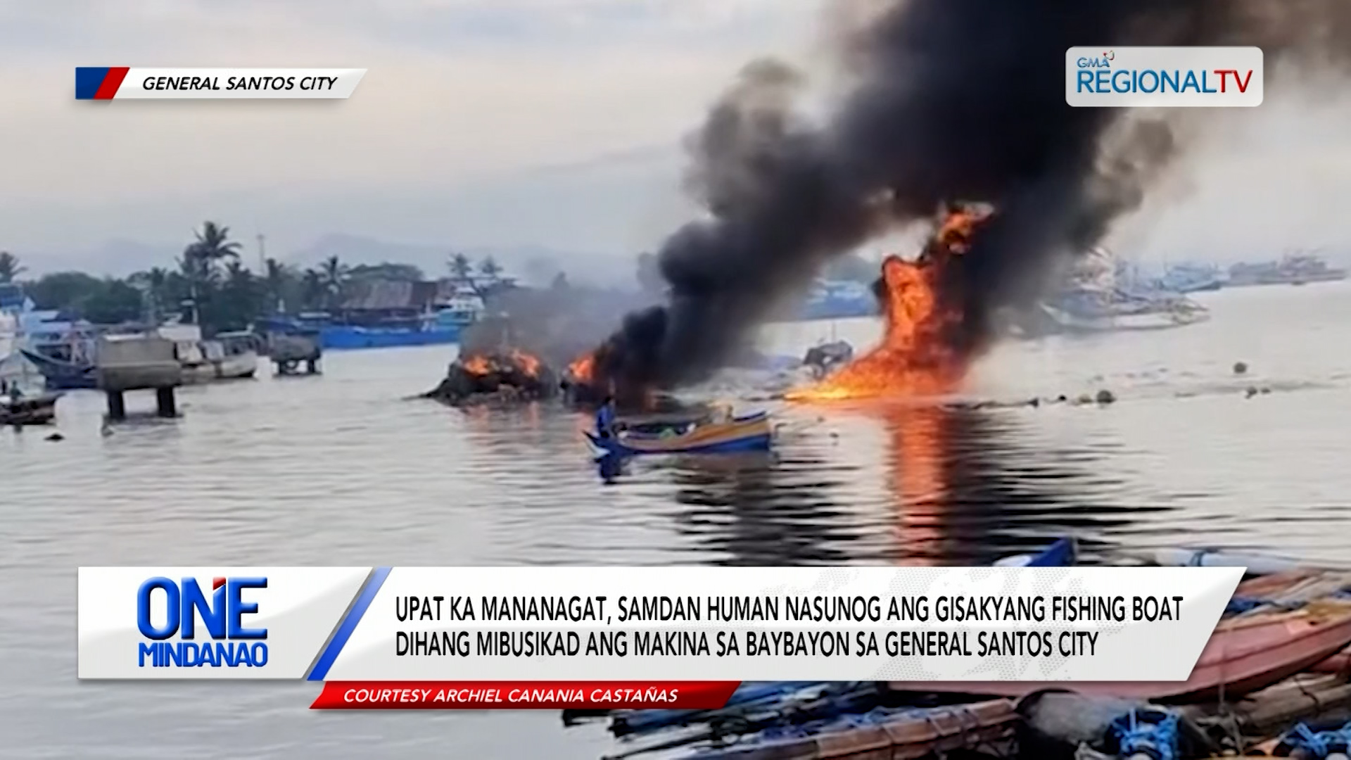 Fishing boat, nasunog sa baybay sa Gensan