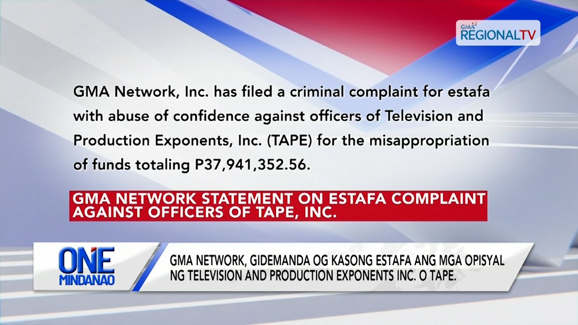 GMA Network, gidemanda og kasong estafa ang mga opisyal sa TAPE
