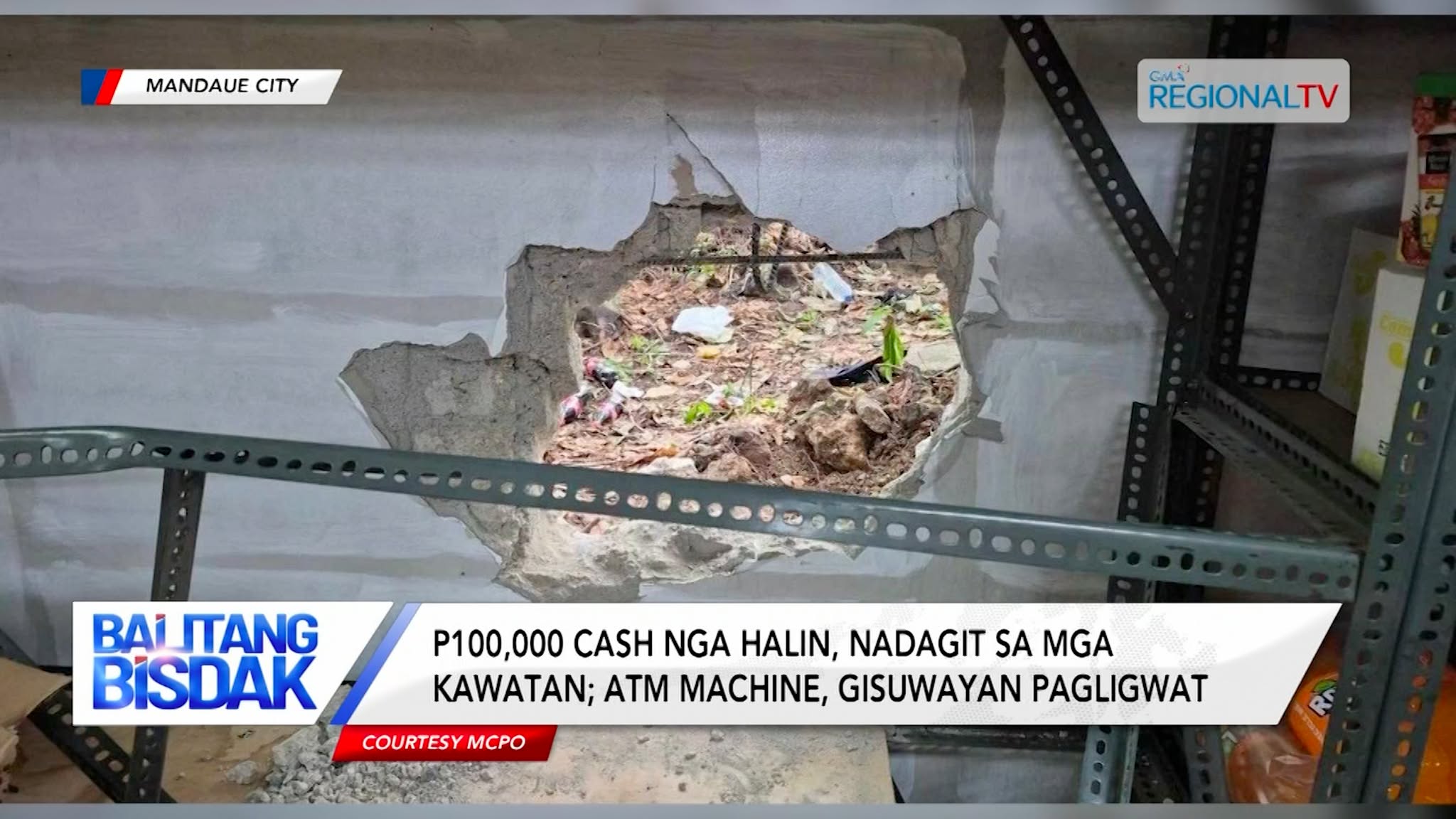 Pharmacy sa Mandaue City, gilungkab; pader, gibangagan sa mga suspek