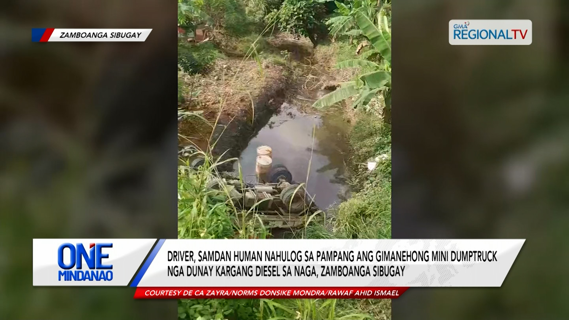 Driver, samdan human nahulog sa pampang ang gimanehong mini dumptruck