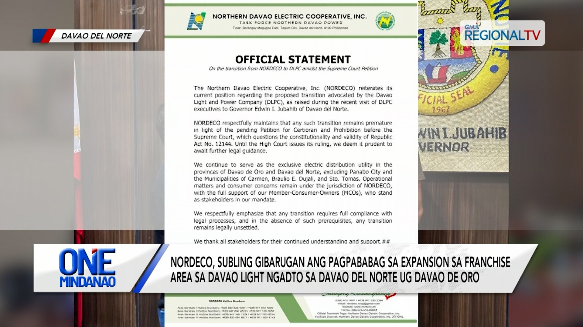 NORDECO, gibarugan ang pagpababag sa expansion sa Davao Light