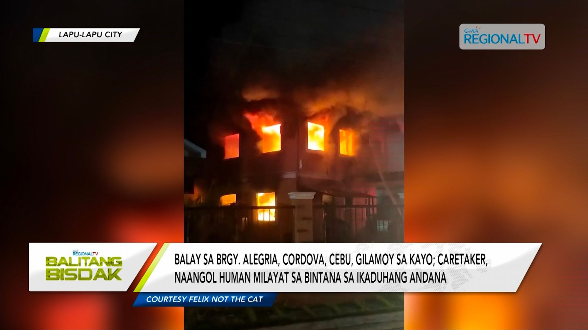 Balay sa Cordova, Cebu, Nasunog; Caretaker, Naangol