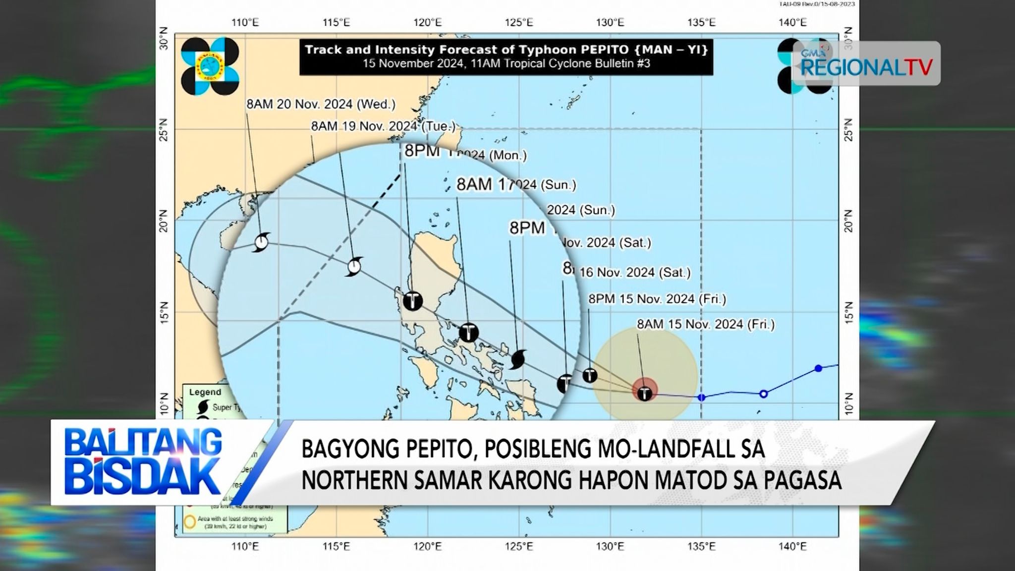 Tropical cyclone wind signals, giisa sa pipila ka mga lugar sa Eastern Visayas