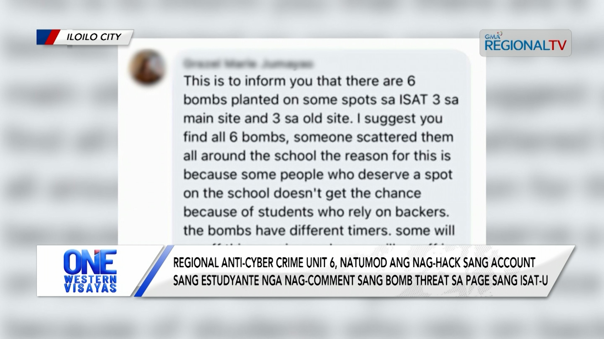 Posible na-hack ang account sang estudyante nga nag-comment sang bomb threat?