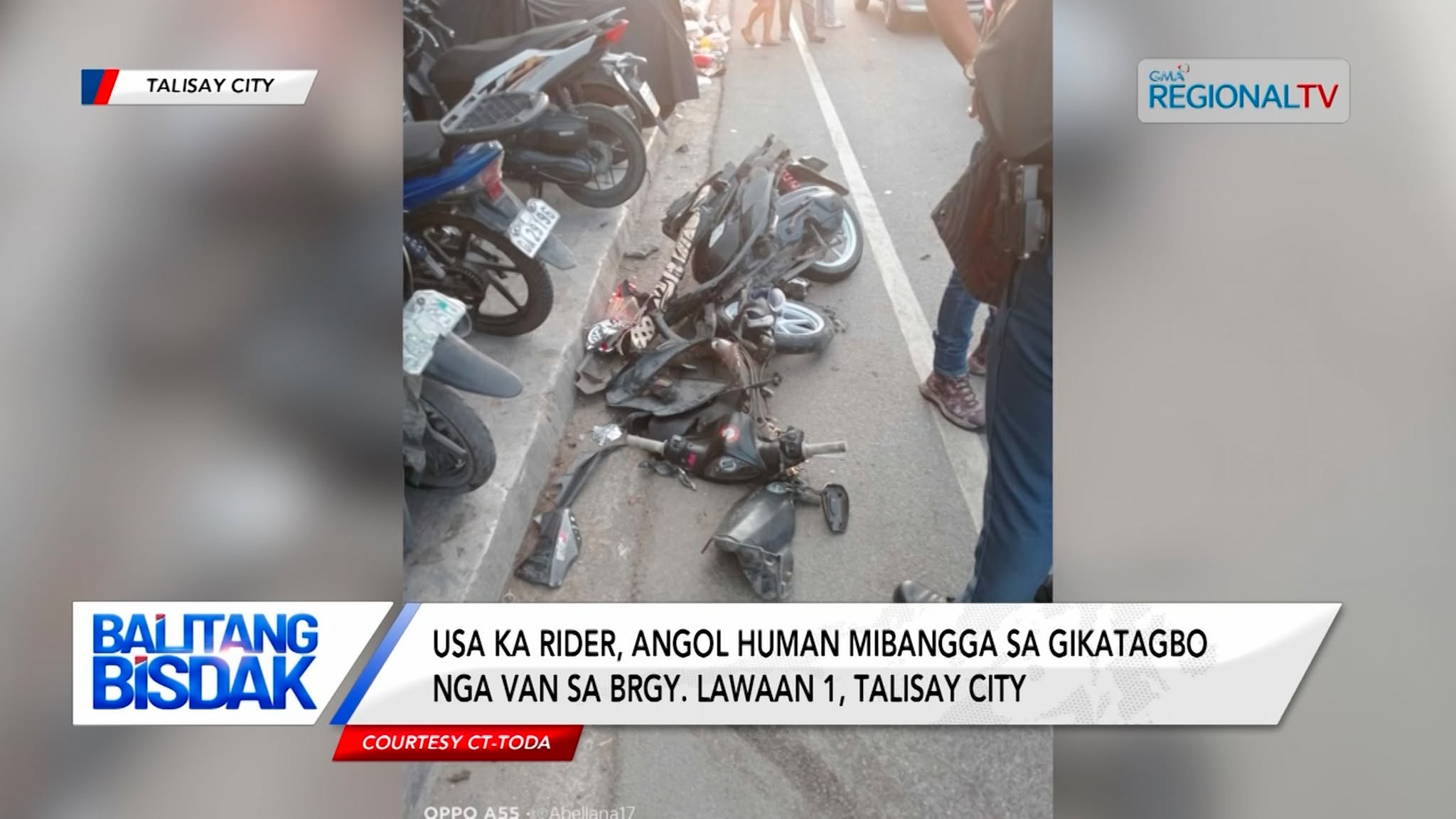 Rider, angol human mibangga sa gikatagbo nga van sa Brgy. Lawaan 1, Talisay City