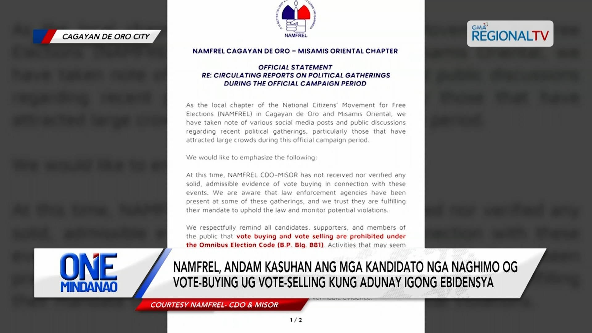 NAMFREL, andam kasuhan ang mga kandidato nga naghimo og vote-buying