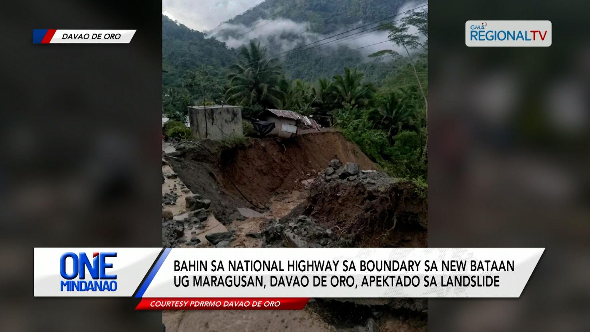 Bahin sa national highway sa Davao de Oro, apektado sa landslide
