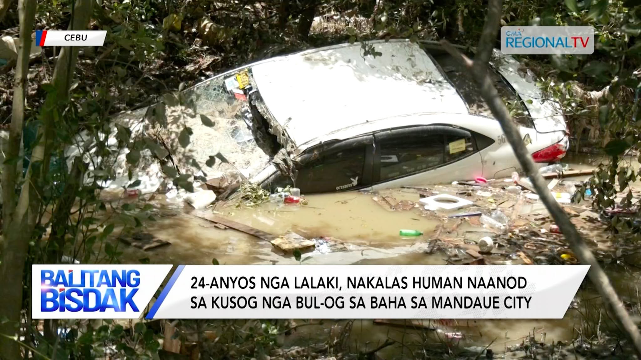 Lalaking gigukod ang naanod nga taxi sa baha, nakalas human naanod sa Mandaue City | Balitang Bisdak