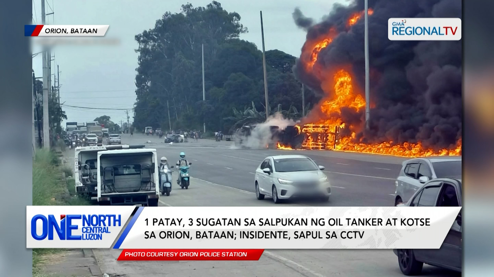 1 patay, 3 sugatan sa salpukan ng oil tanker at kotse sa Orion, Bataan | One North Central Luzon