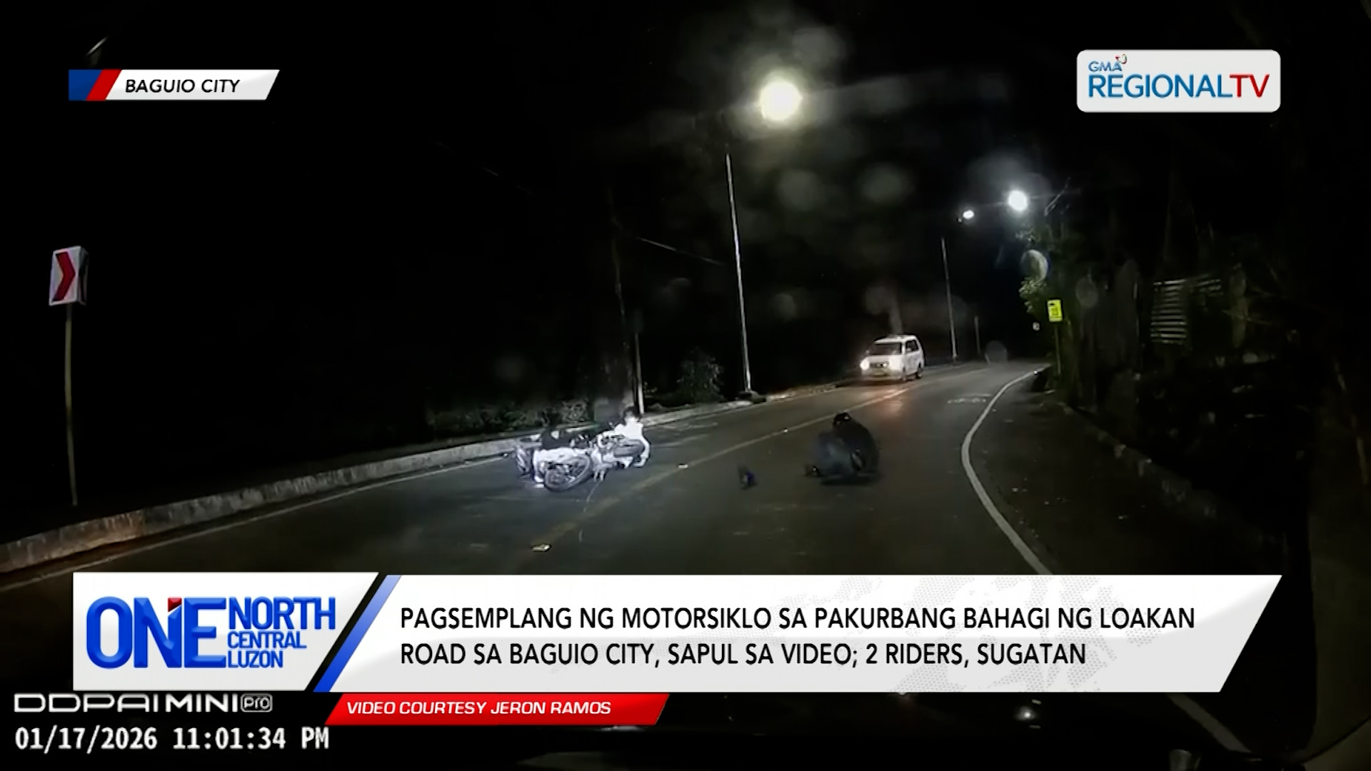 Pagsemplang ng motorsiklo sa Loakan Road, Baguio City, sapul sa video | One North Central Luzon