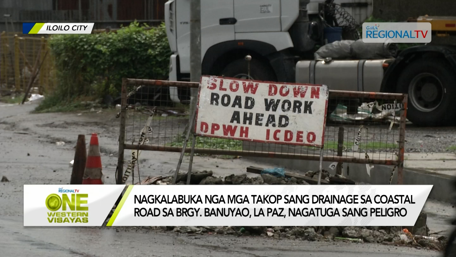 Nagkalabuka nga takop sang drainage sa Coastal Road sa Brgy. Banuyao, La Paz