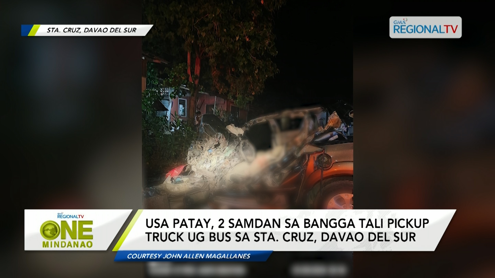 Usa patay, duha samdan sa disgrasya tali SUV ug bus sa Sta. Cruz, Davao del Sur
