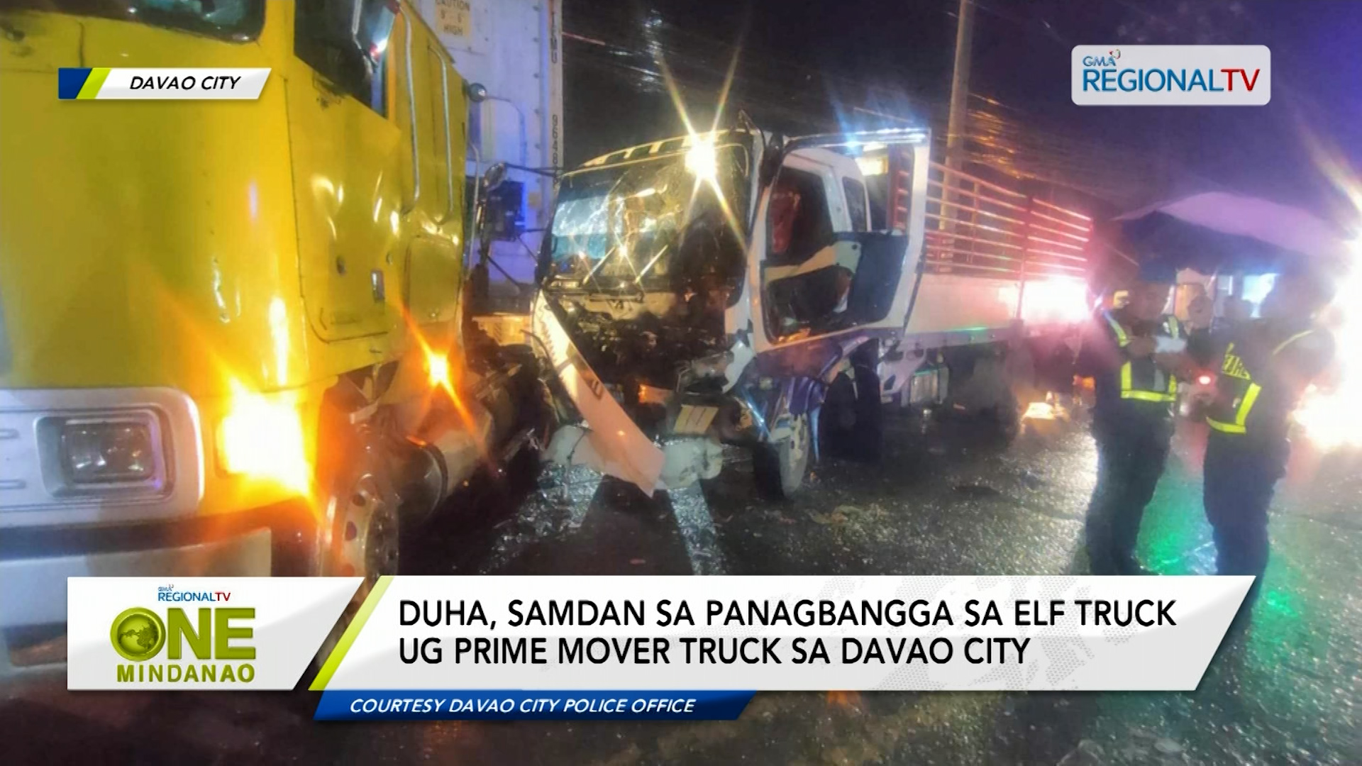 Duha, samdan sa panagbangga sa elf truck ug prime mover truck sa Davao City