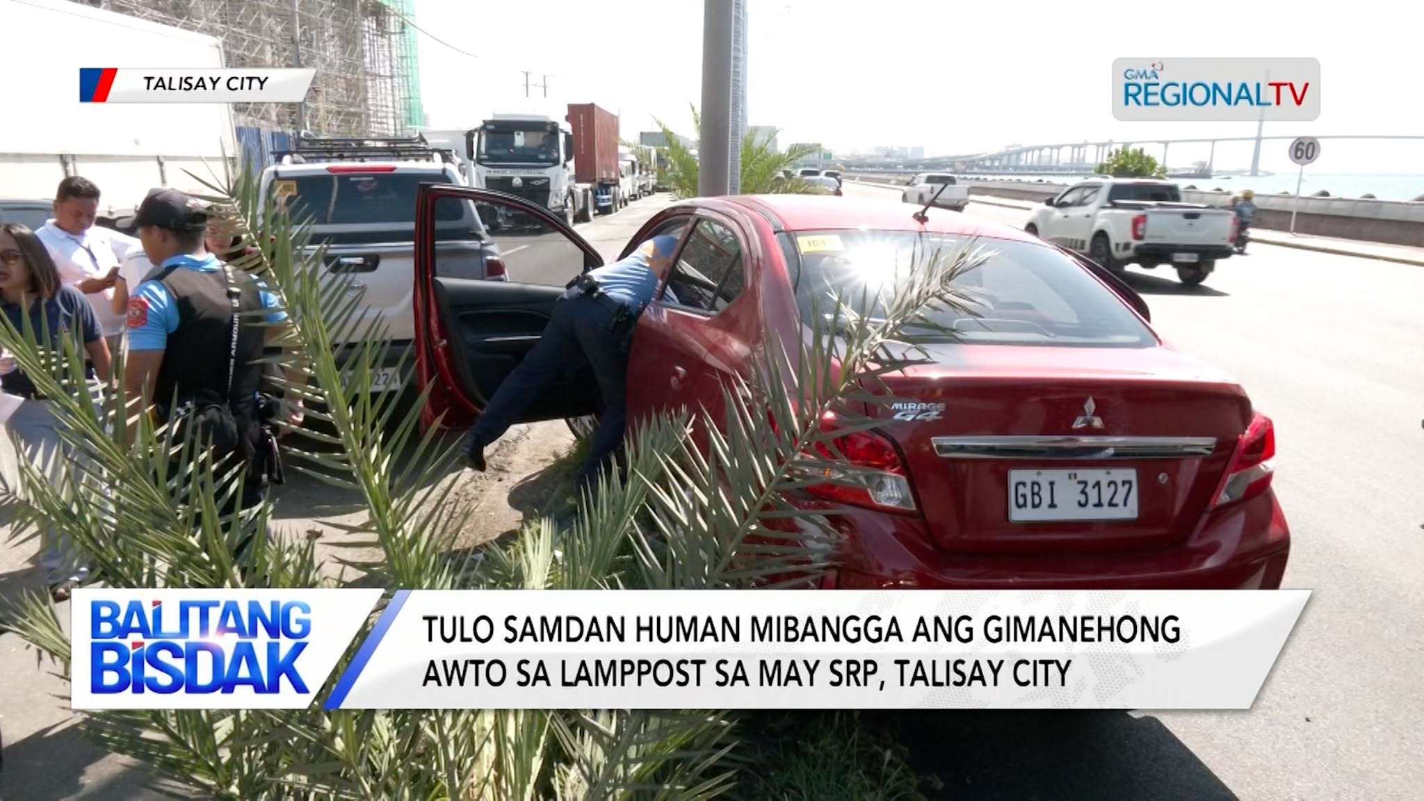 3 samdan human mibangga ang gimanehong awto sa lamppost sa SRP, Talisay City