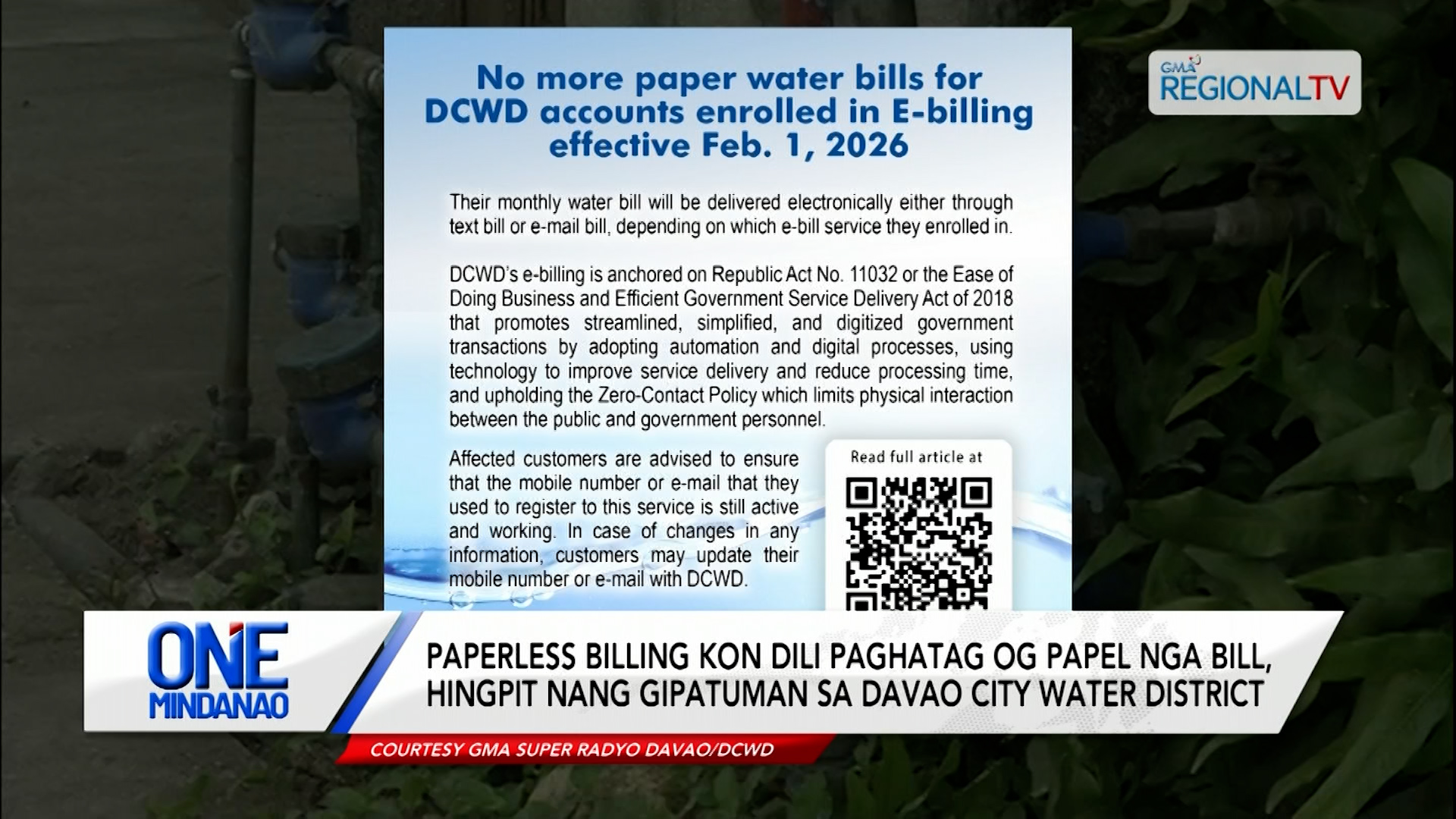 Paperless billing gipatuman na sa DCWD | One Mindanao